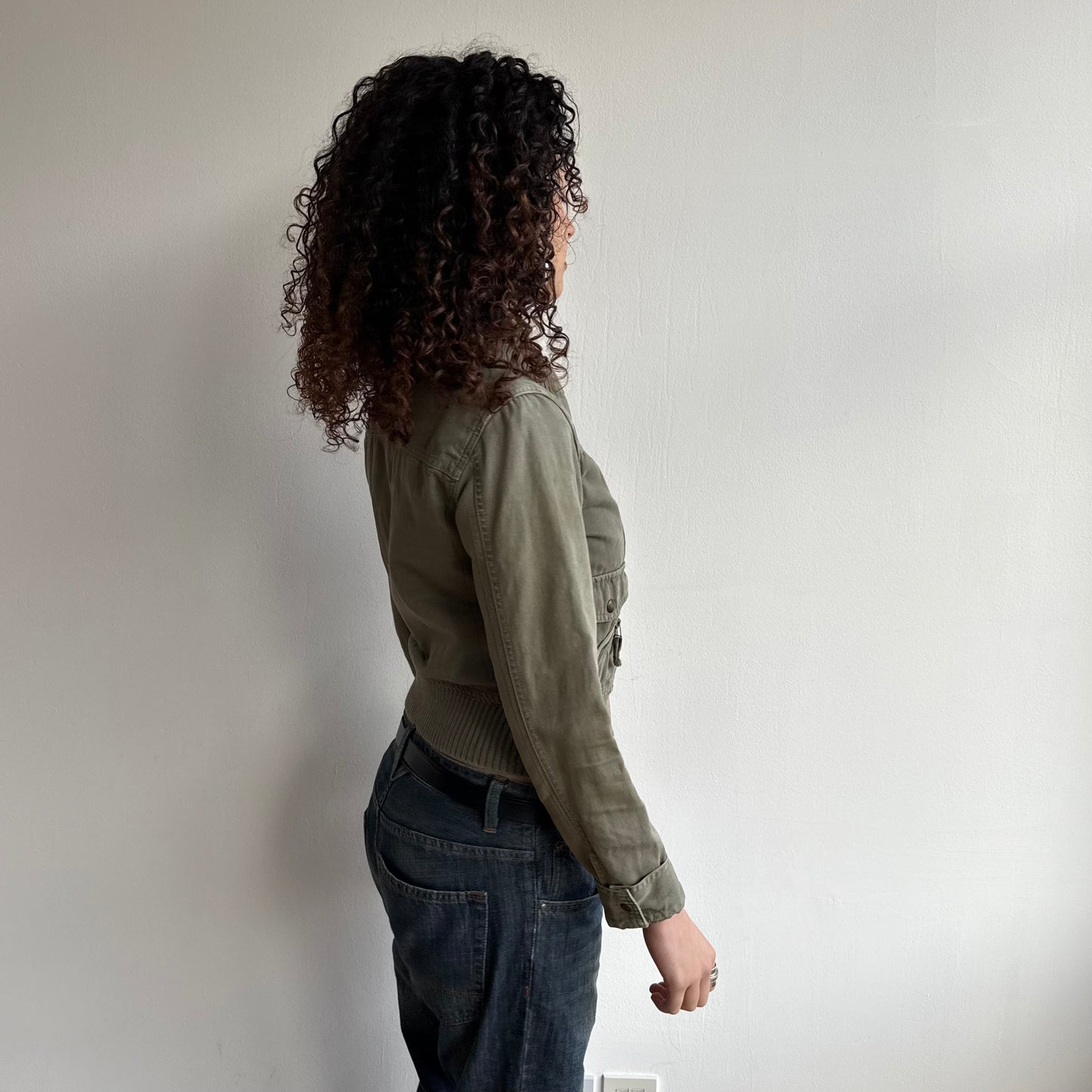 Khaki zip cargo jacket - Size XS + S/M