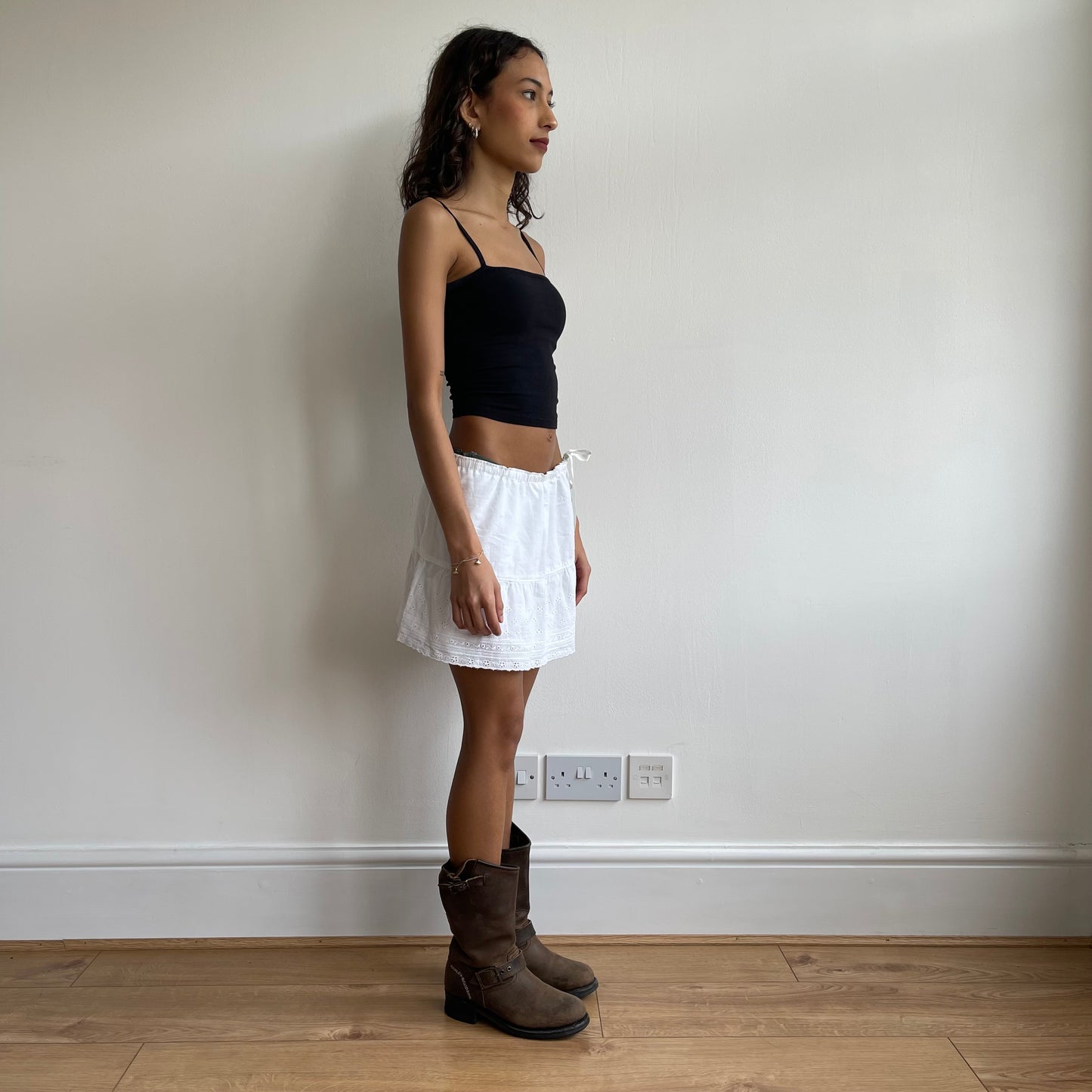 Broderie tie side mini skirt - Size S