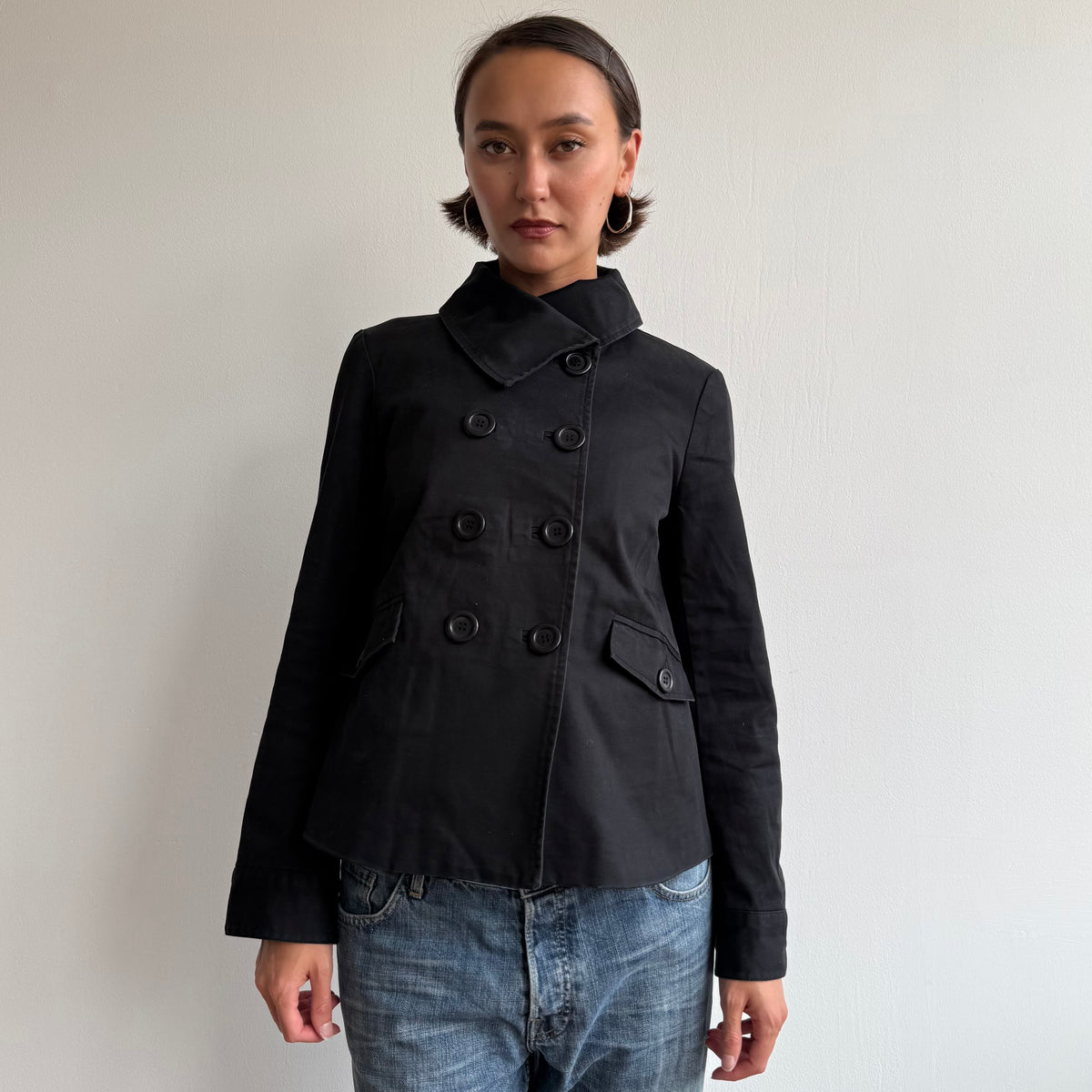 Black double breasted peacoat - Size M