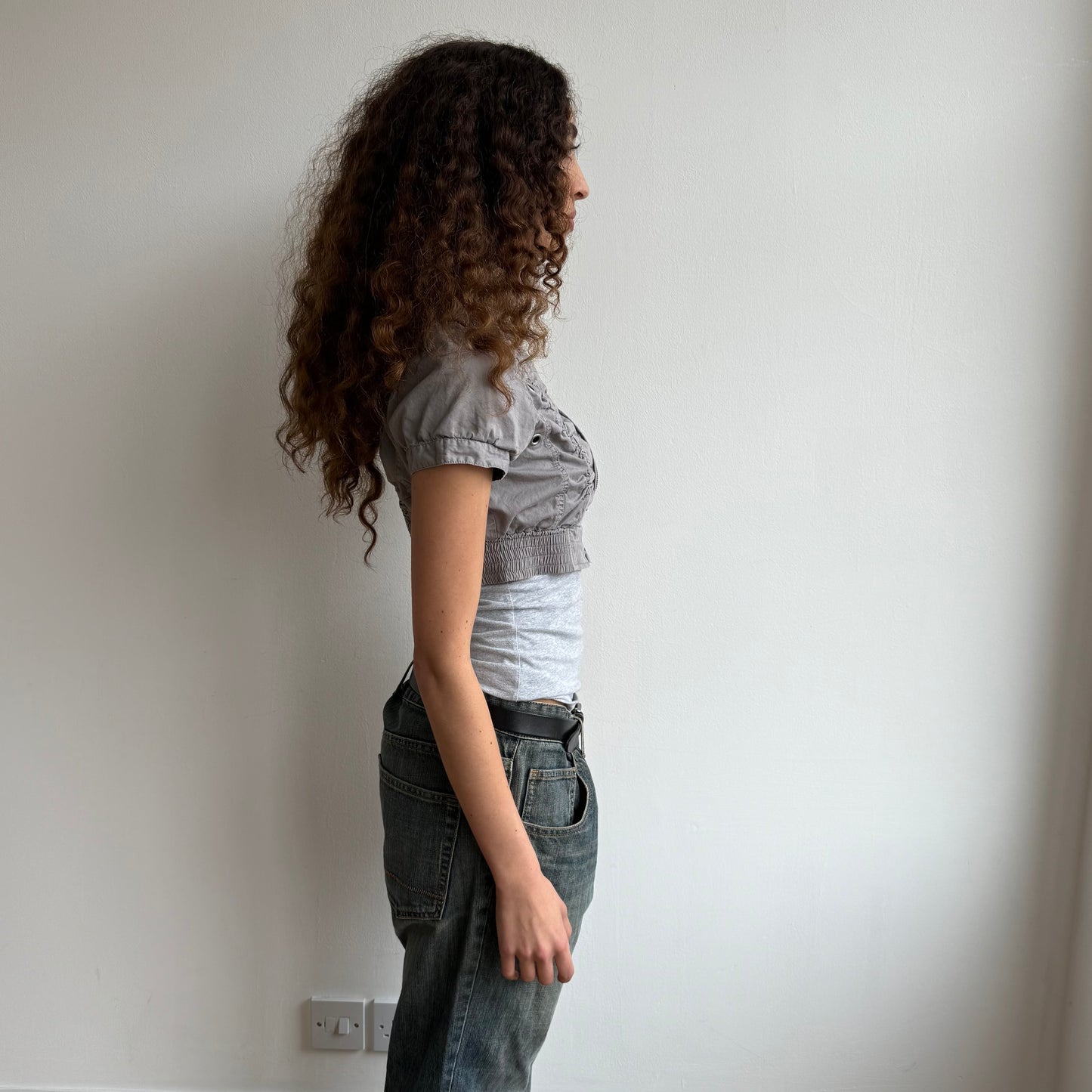 Grey cropped ruched jacket - Size S