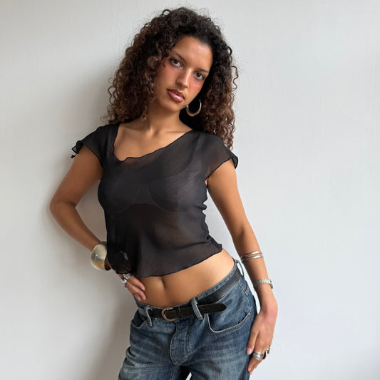 Black asymmetric chiffon top - Size S