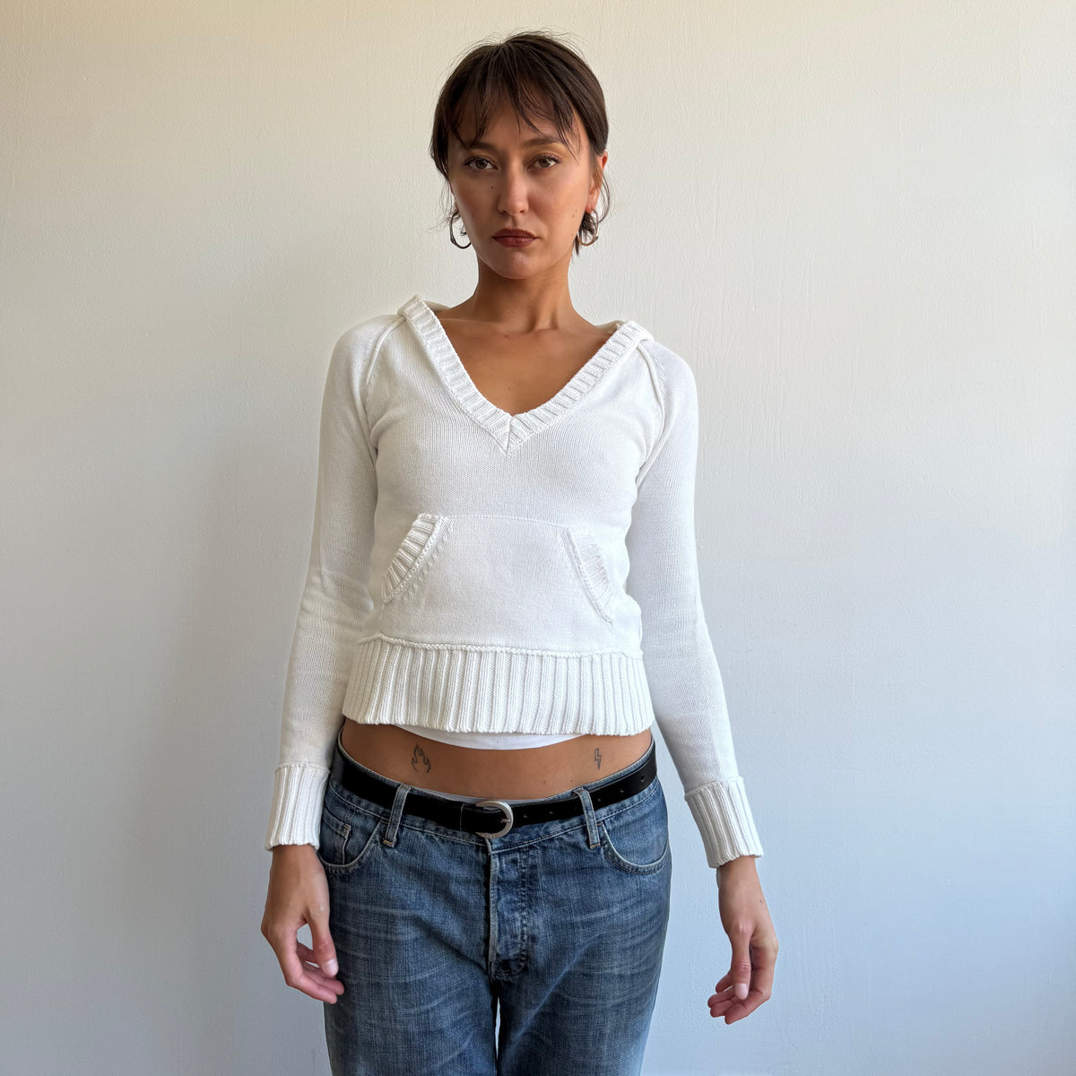 White hooded knit jumper - Size XS