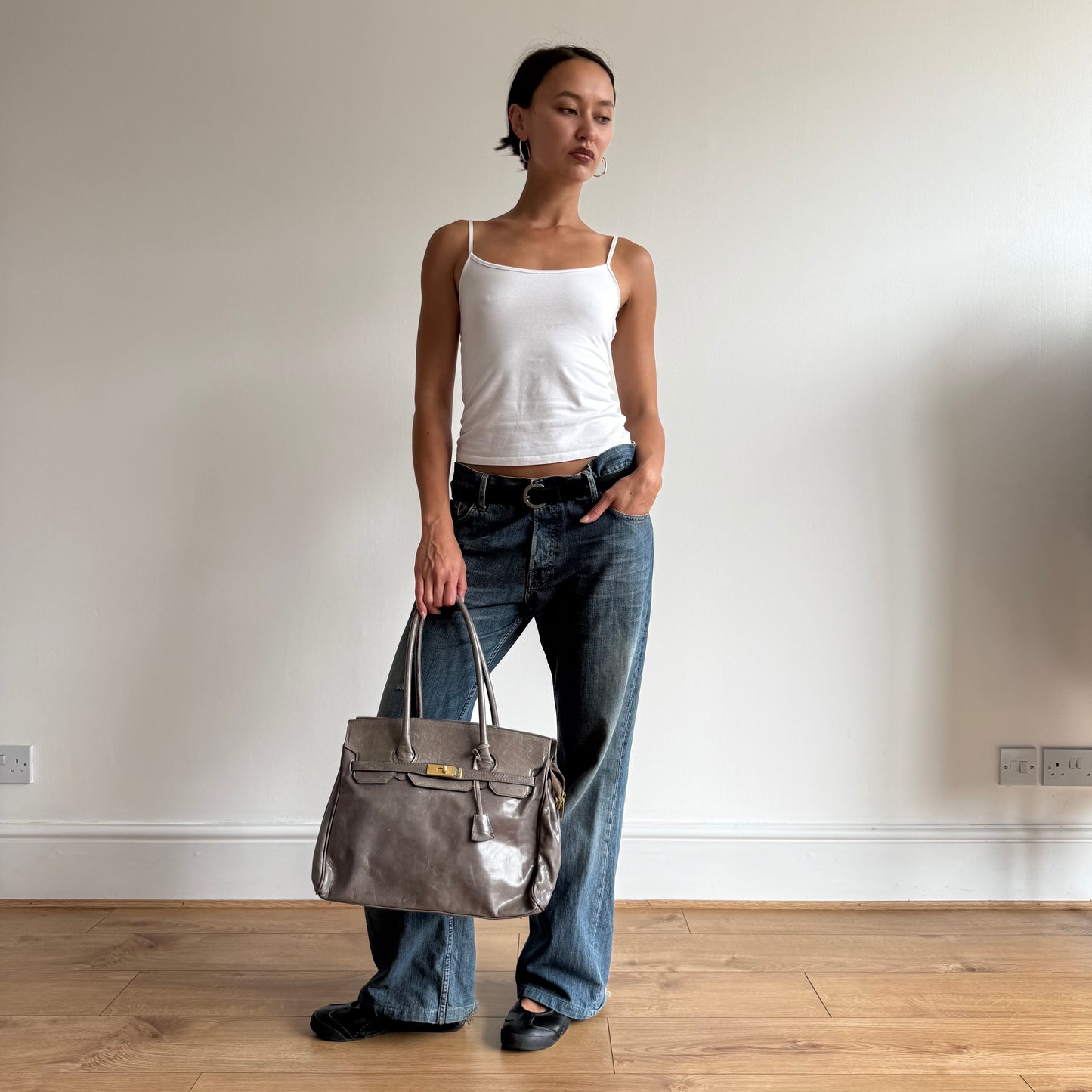 Taupe leather ‘firkin’ bag - One Size