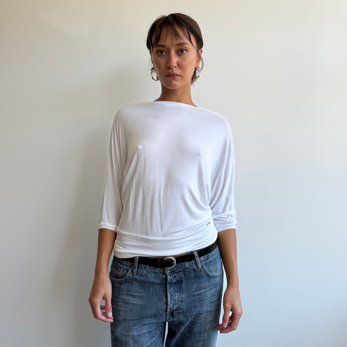 White slouchy batwing top - Size S-M