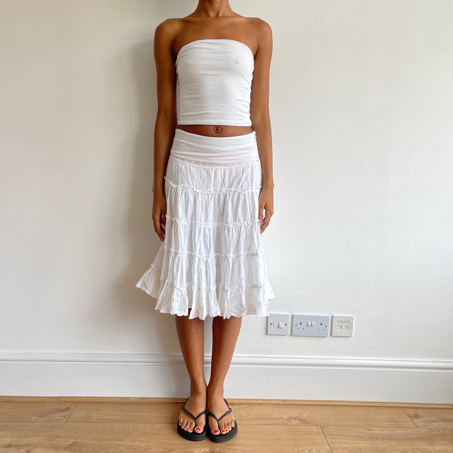 White boho midi skirt - Size S