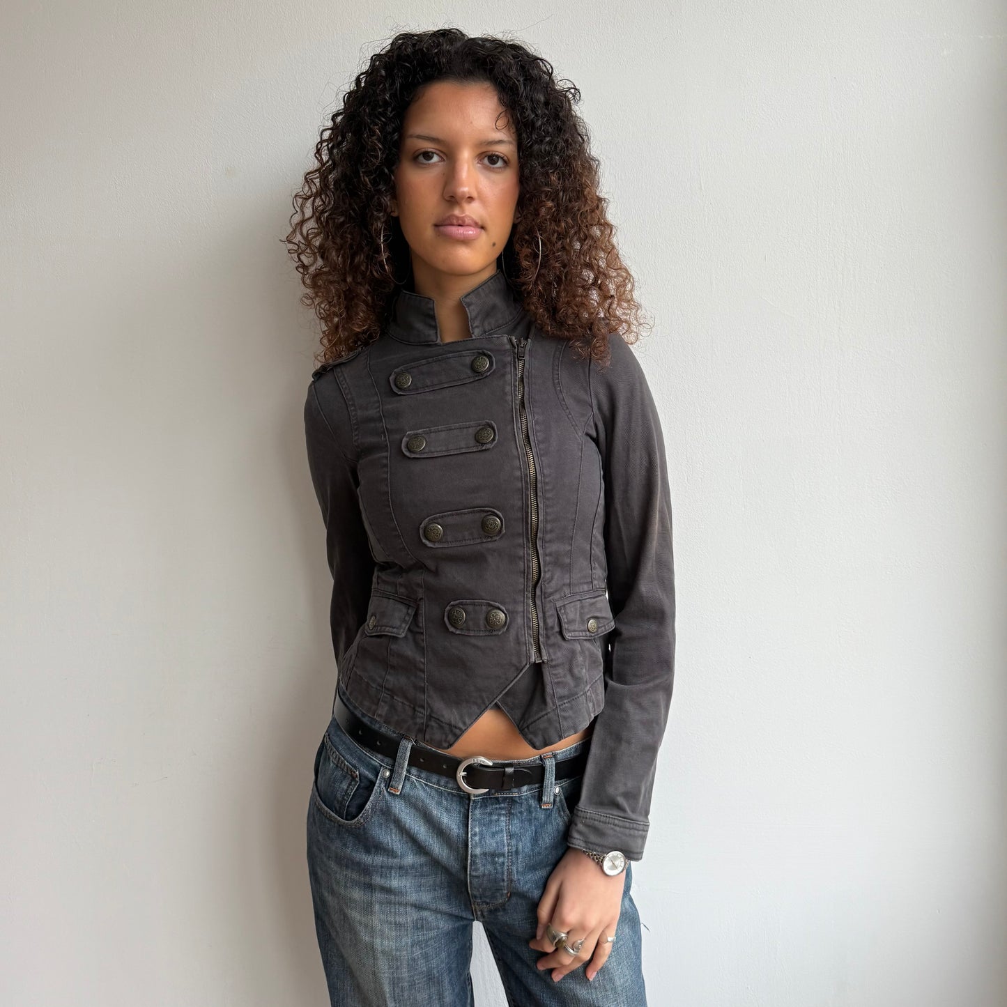 Charcoal zip military jacket - Size S