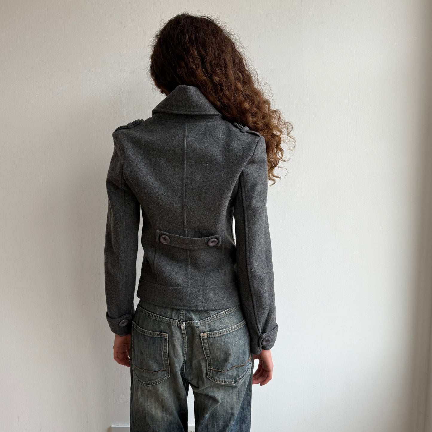 Grey double breasted wool peacoat - Size S