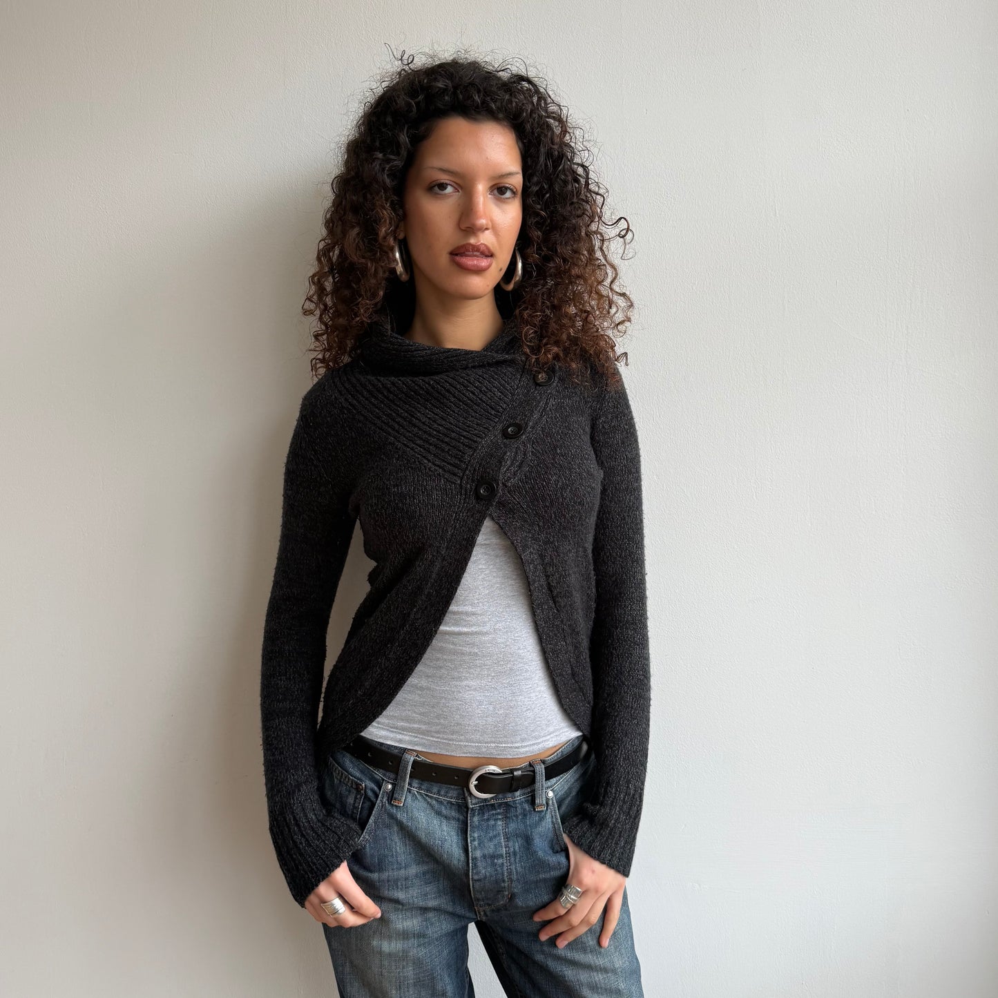 Charcoal open front knit - Size S