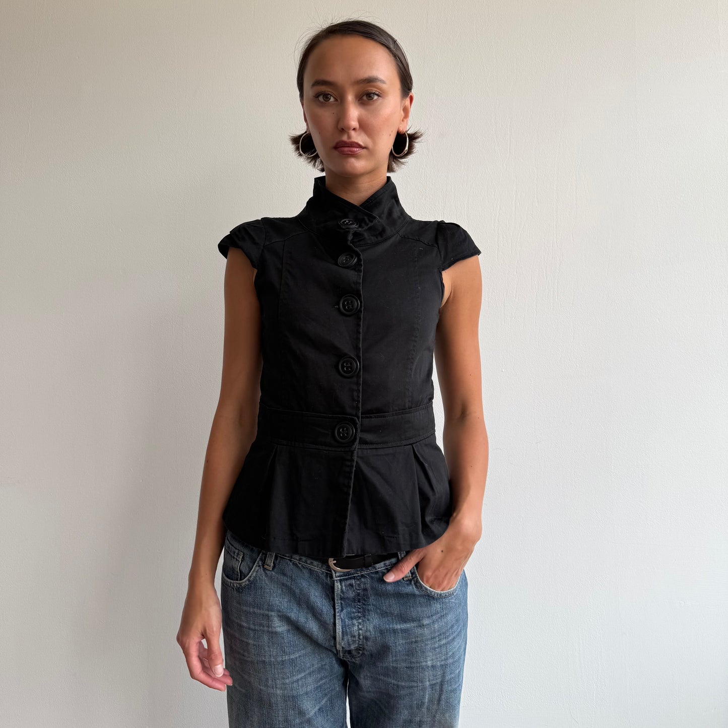 Short sleeve black peacoat - Size S