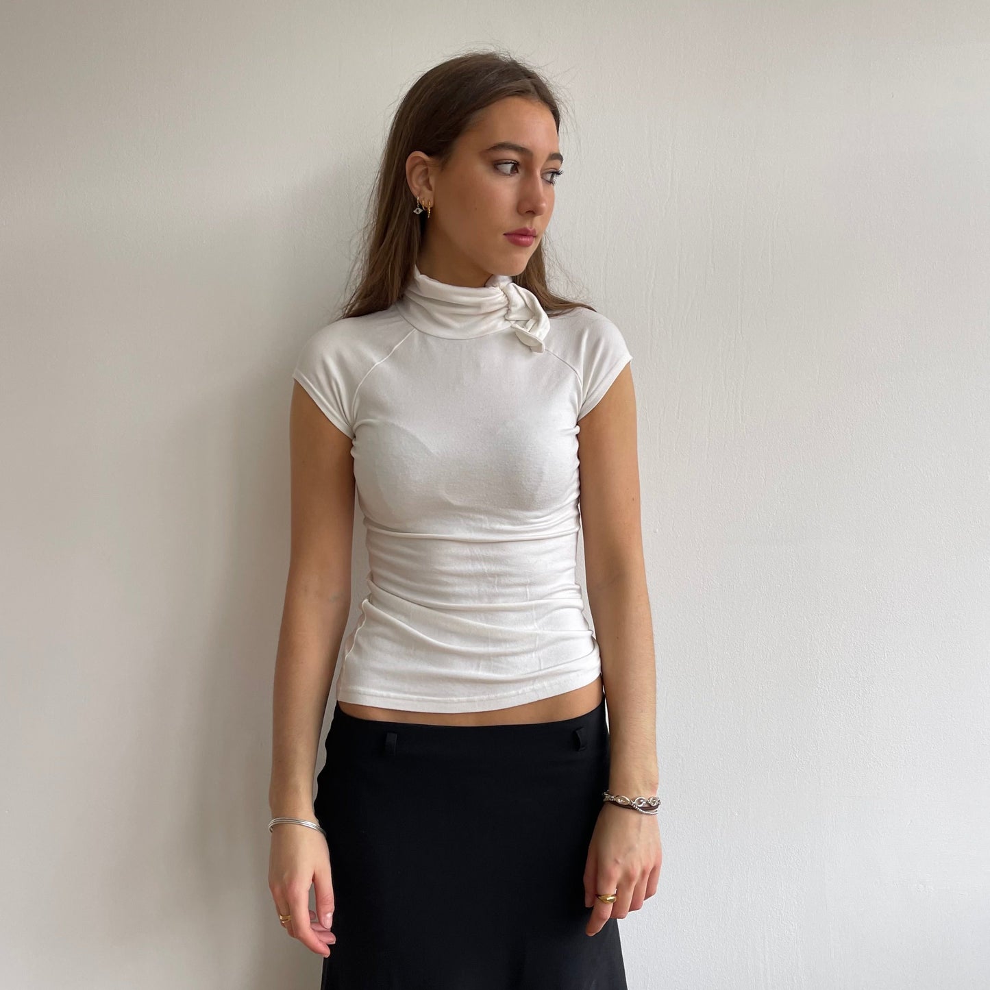 Cream tie neck top - Size S
