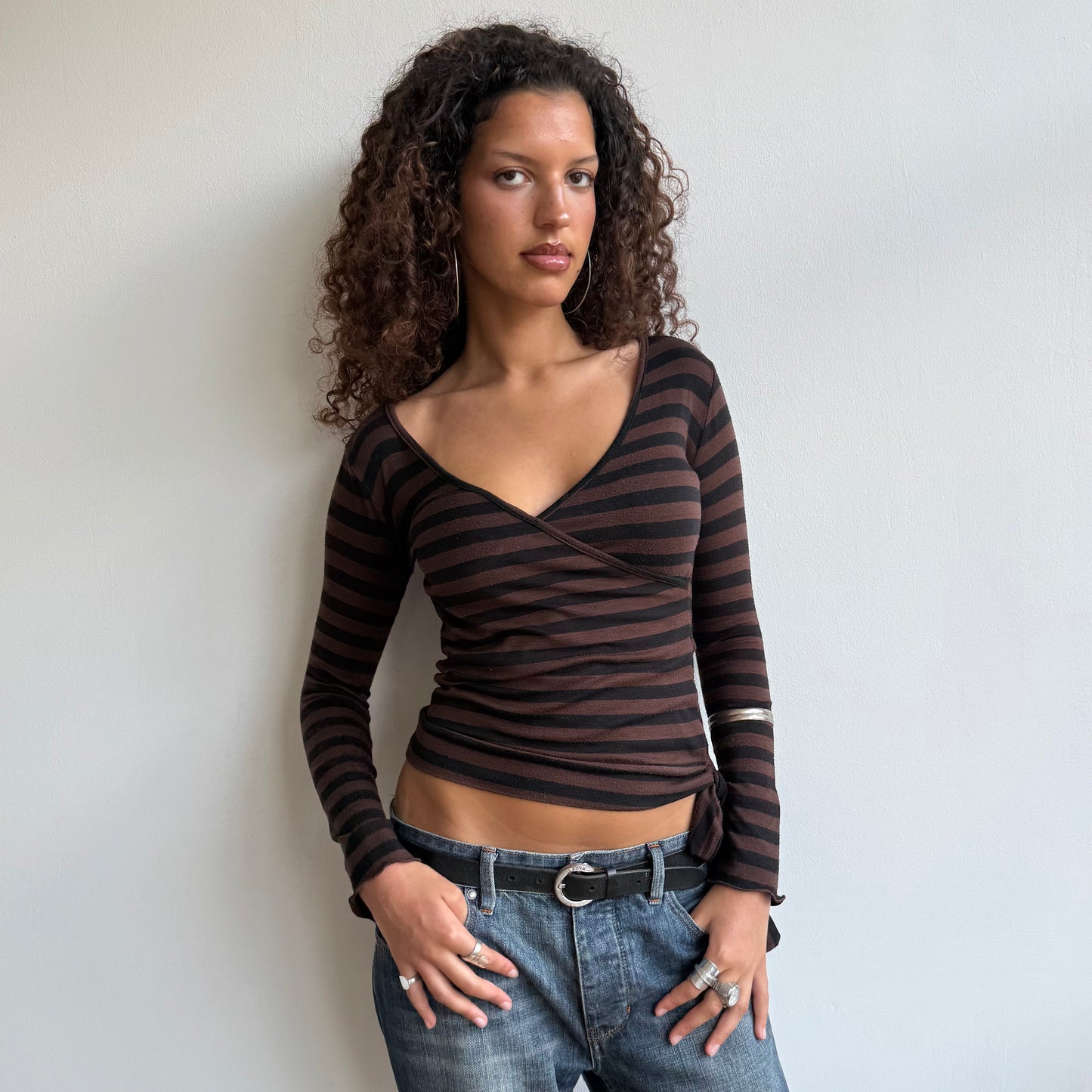 Brown striped long sleeve top - Size S
