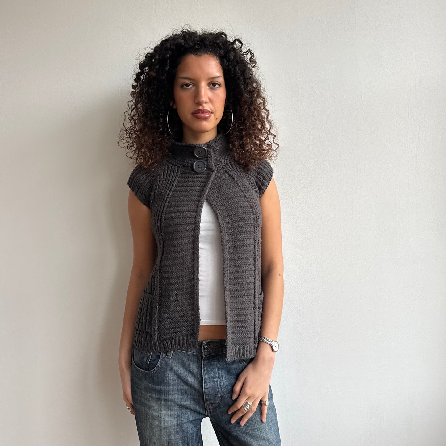 Charcoal open front cardi - Size S