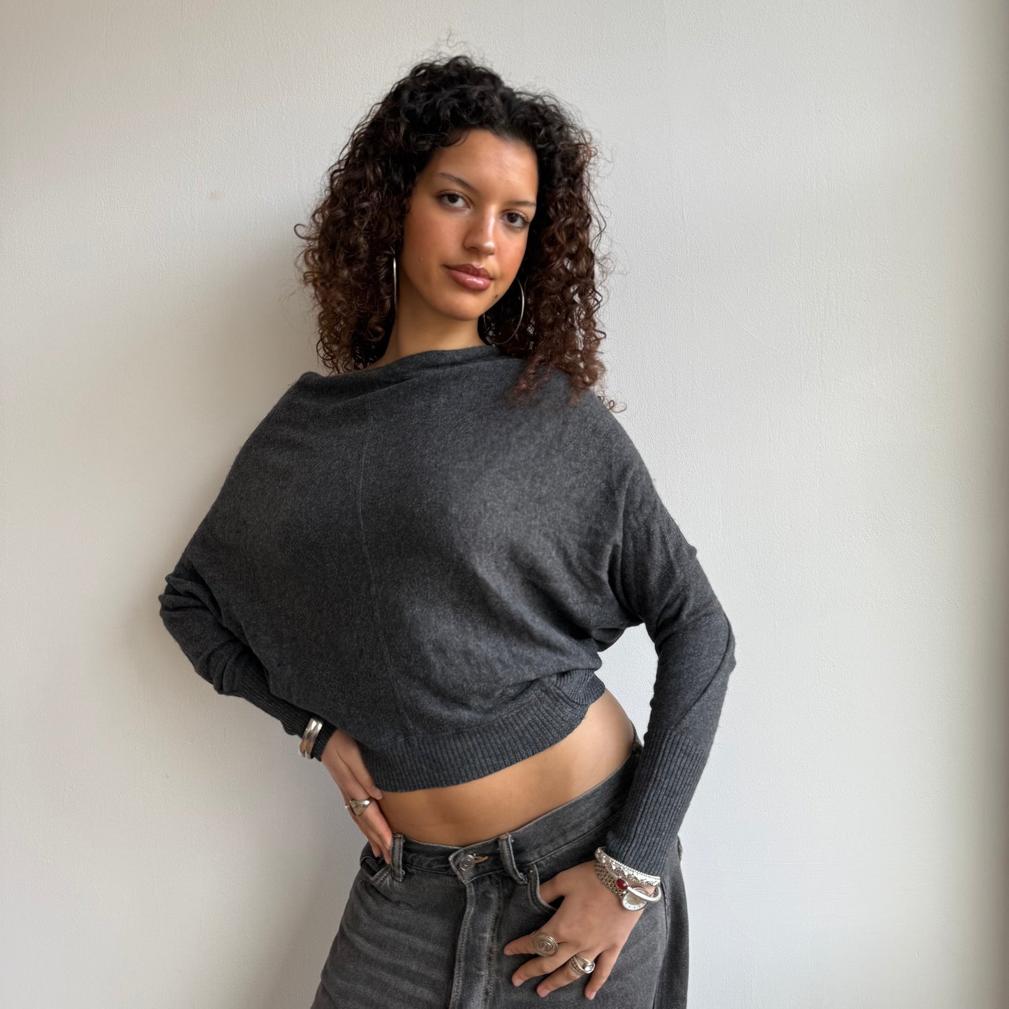 Grey slouchy batwing knit - Size XS