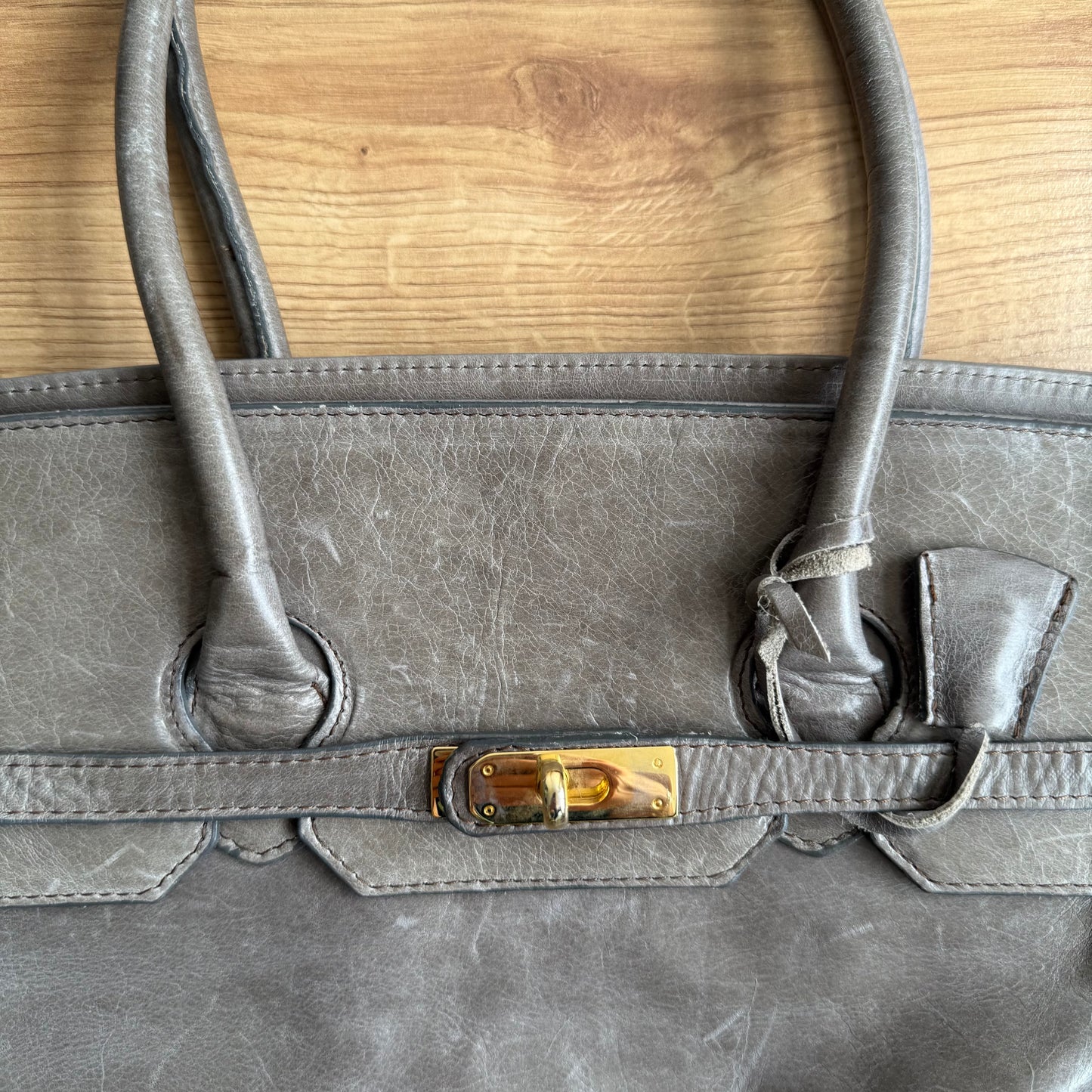 Taupe leather ‘firkin’ bag - One Size