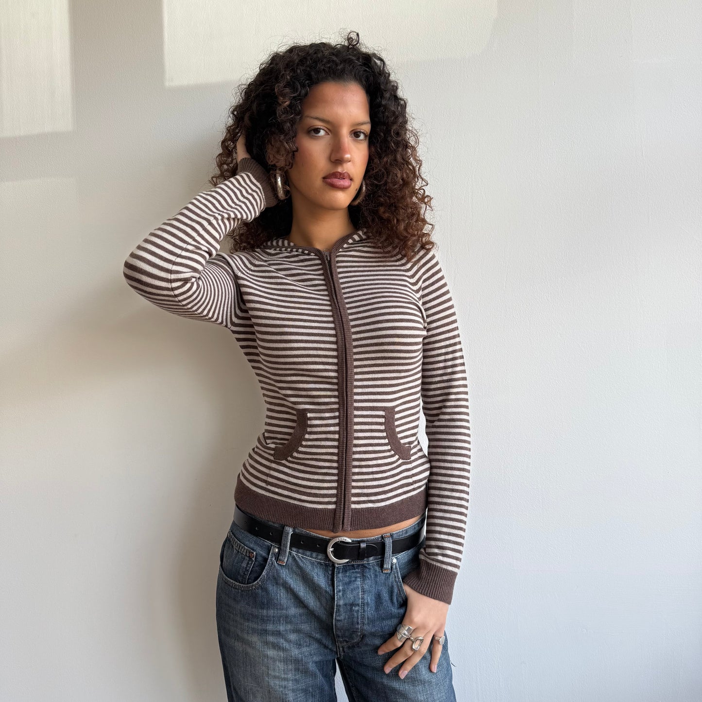 Brown striped hooded knit - Size S