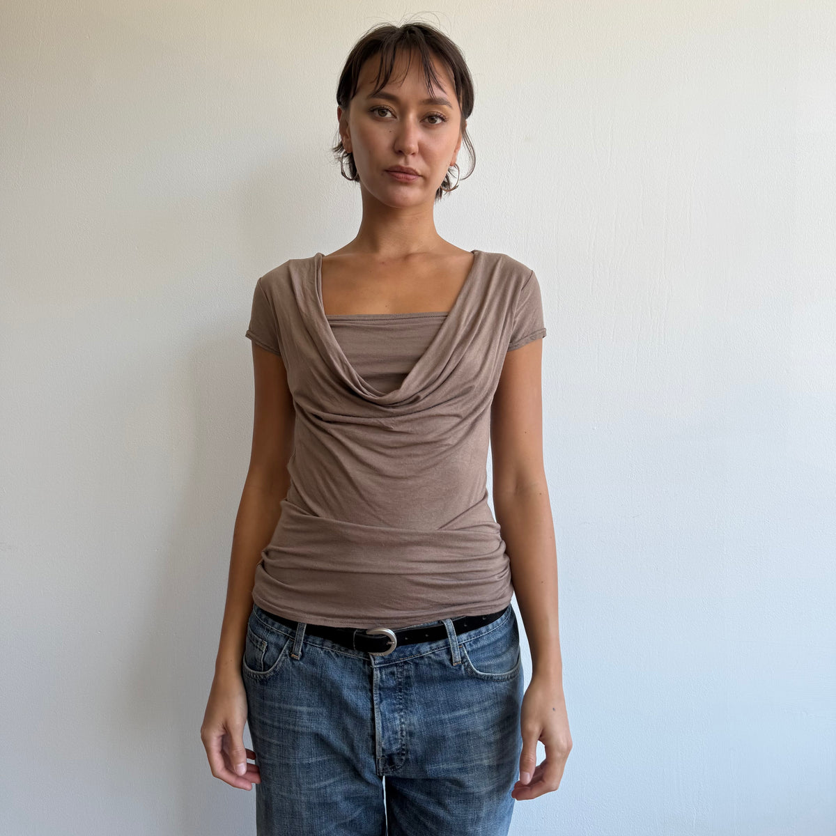 Taupe keyhole double layer top - Size S