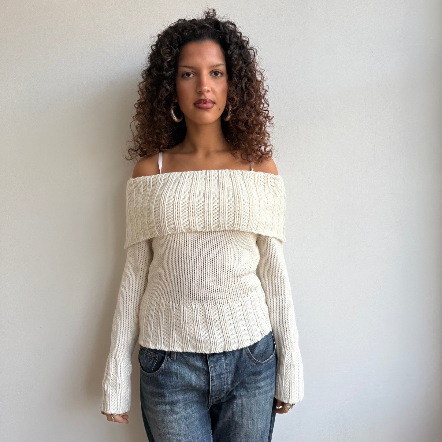 Cream knit Bardot jumper - Size M