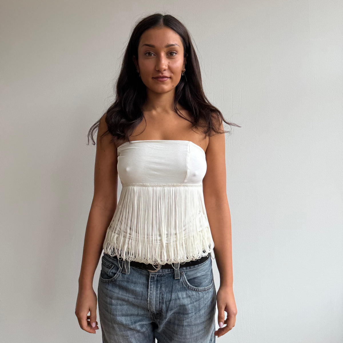 Cream tassel tube top - Size S