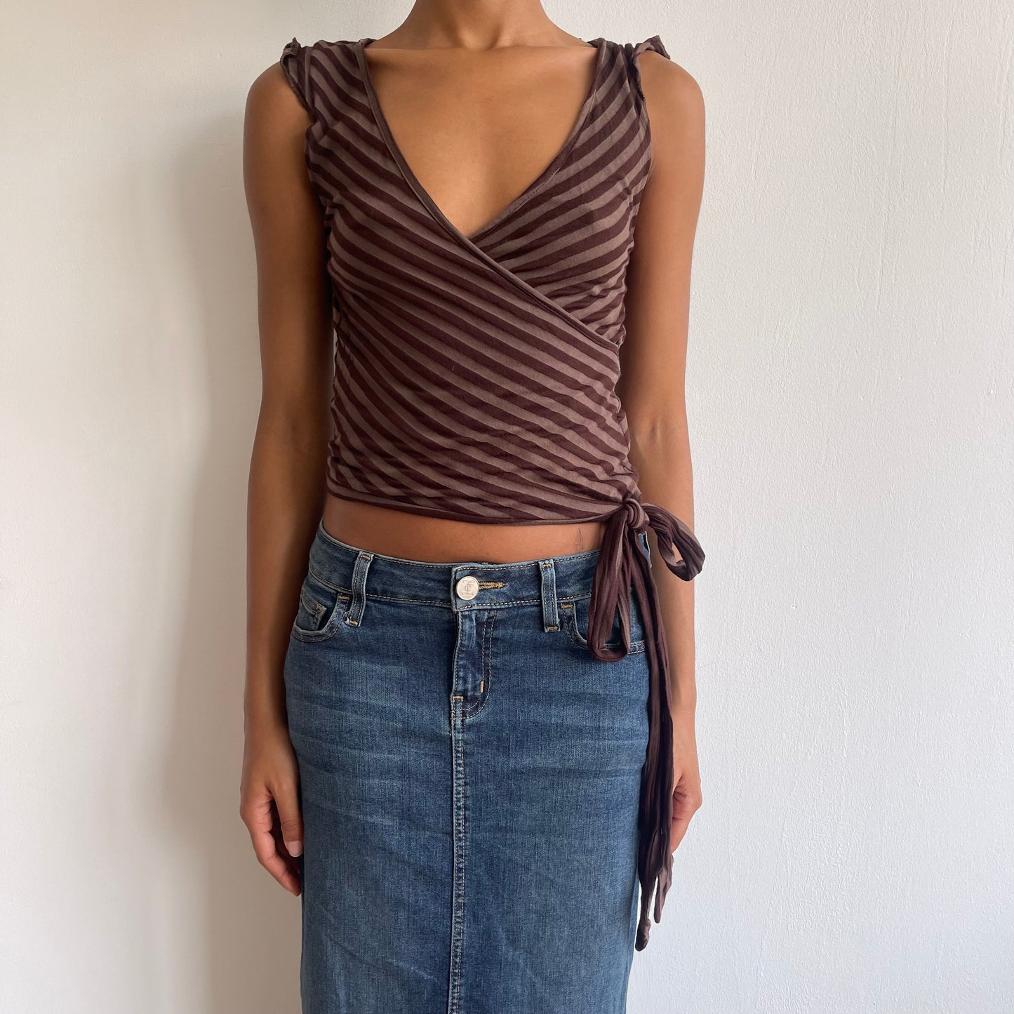 Brown stripe wrap top - Size XS