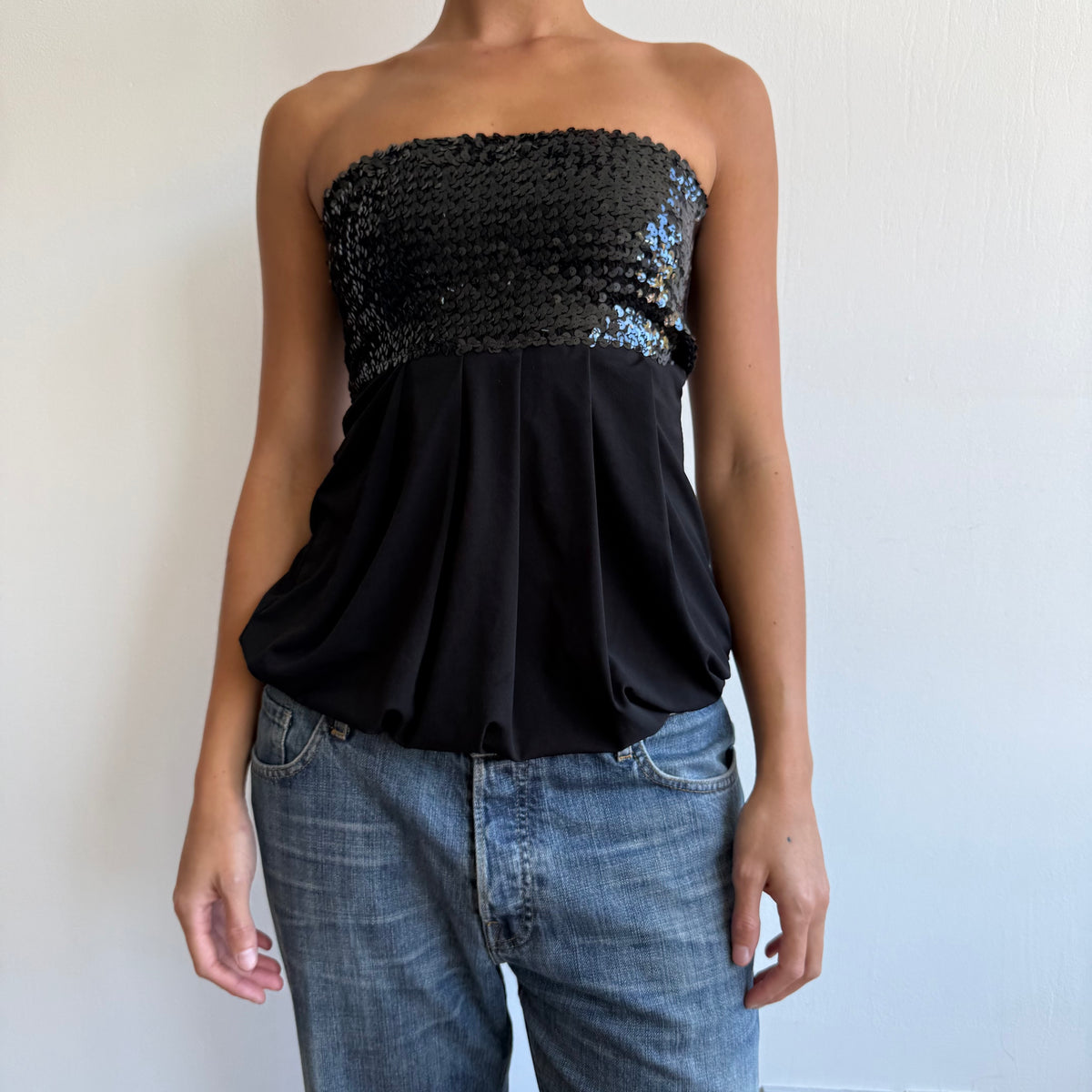 Black sequin bandeau top - Size S
