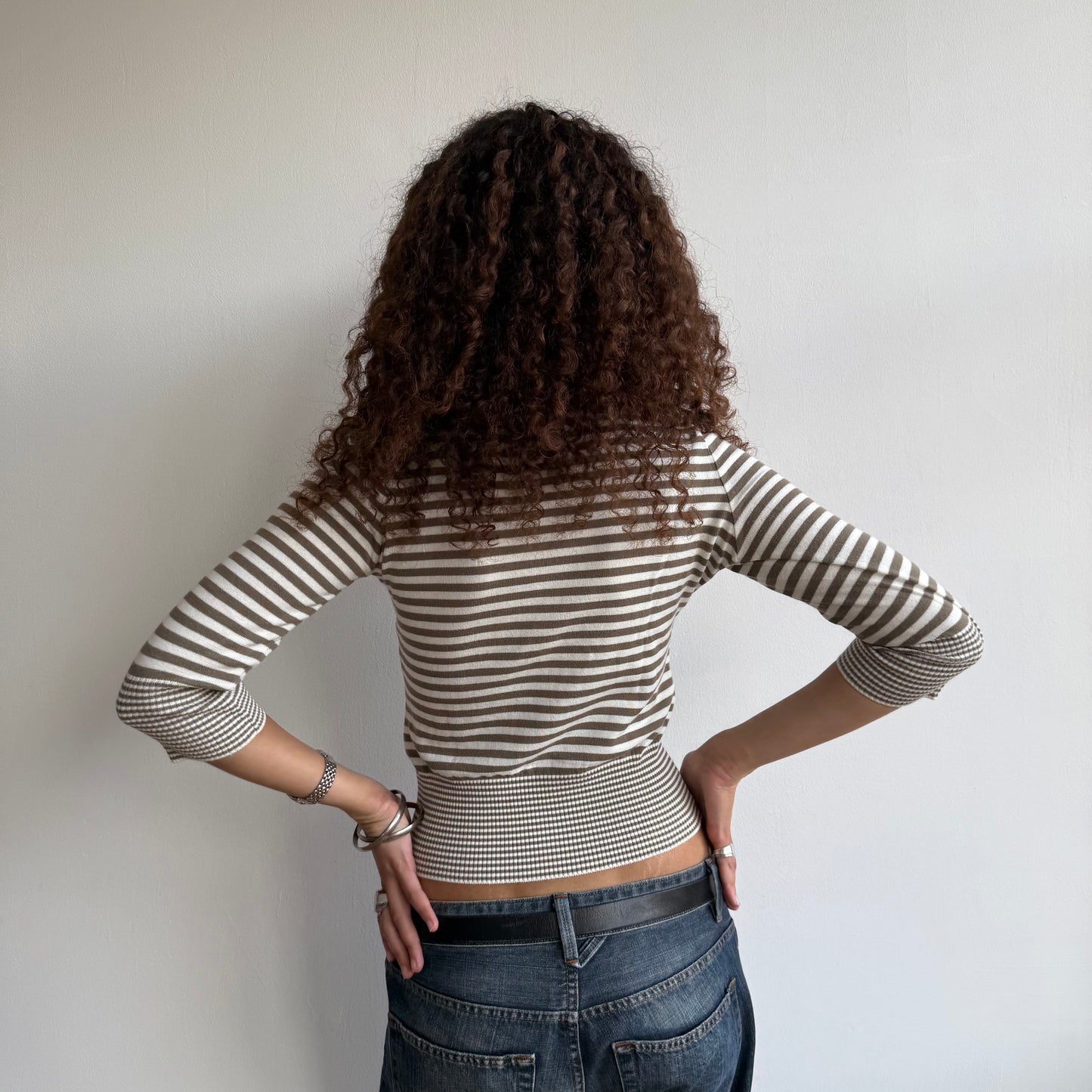 Khaki polka dot stripe knit - Size S