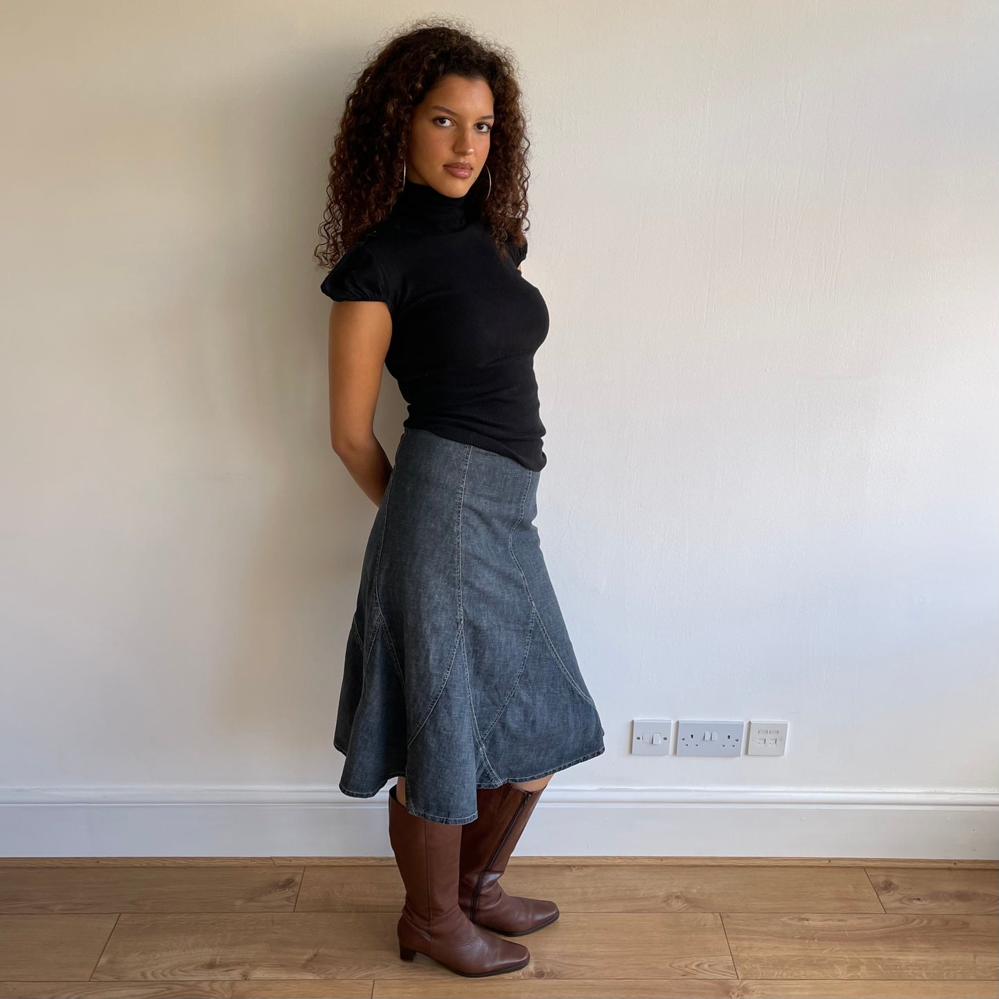 Black puff sleeve roll neck - Size S