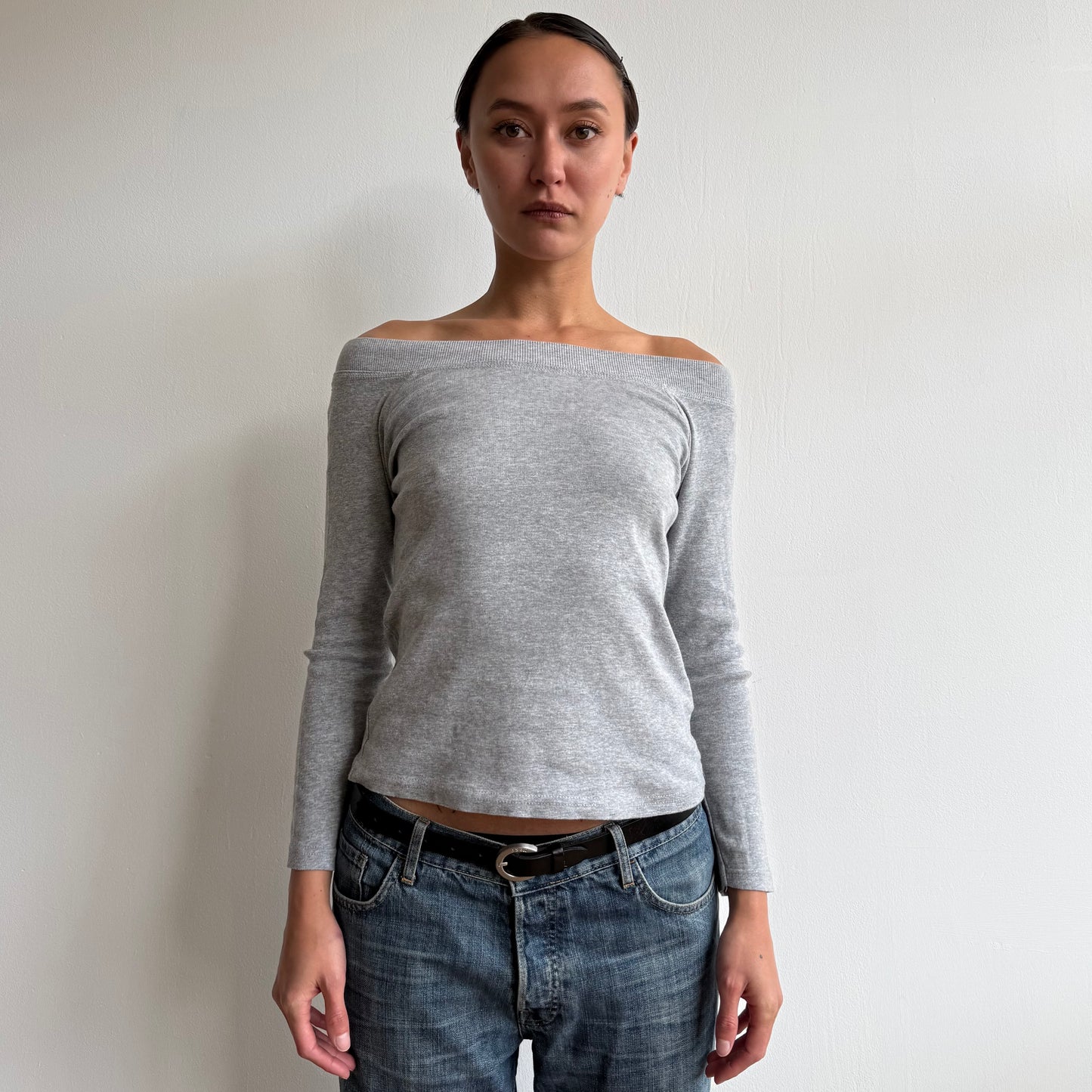 Grey 3/4 sleeve boatneck top - Size M