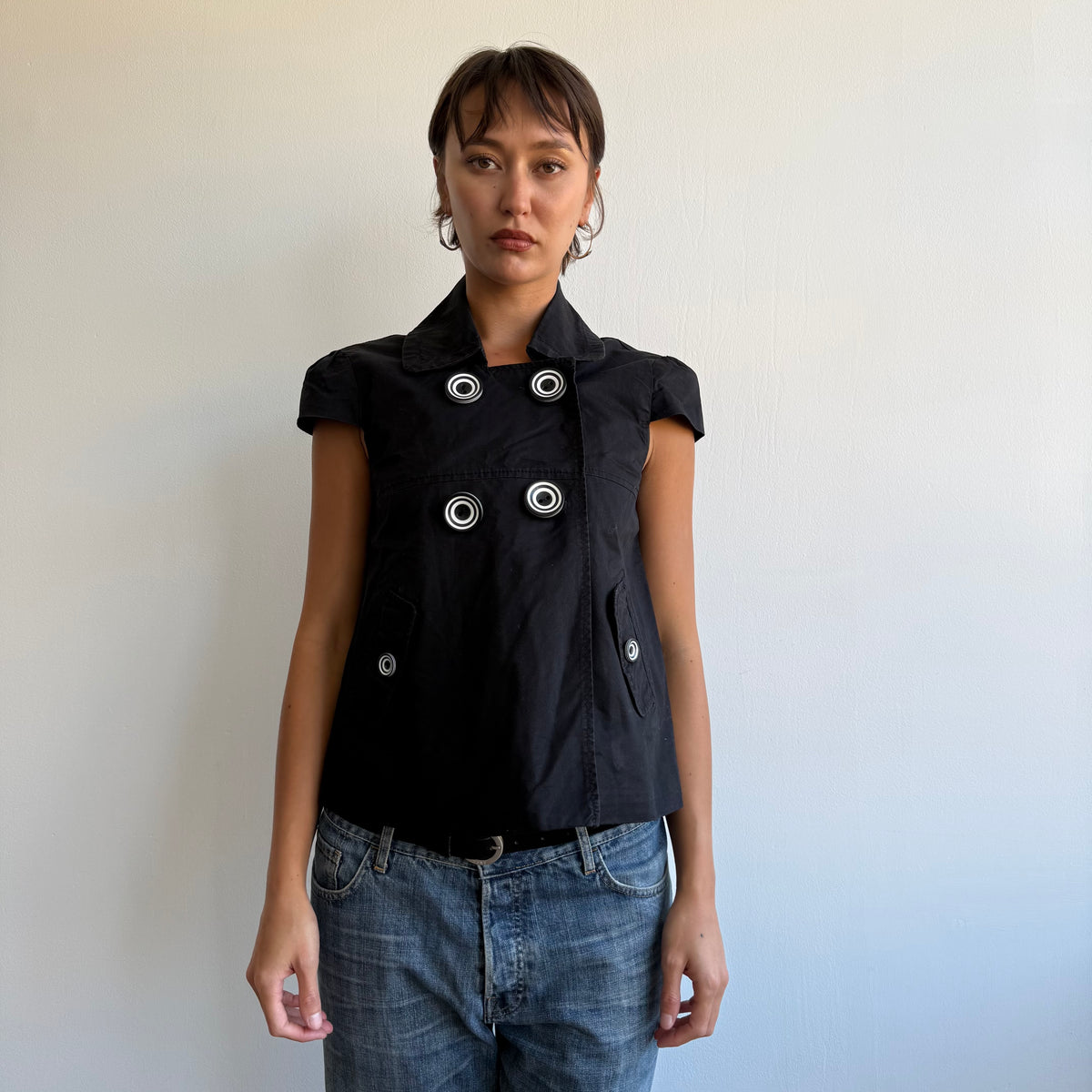 Black short sleeve peacoat - Size M