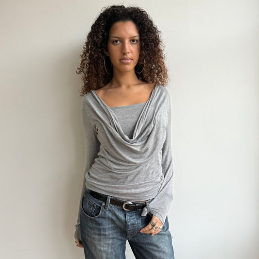Grey long sleeve slouchy cowl top - Size M