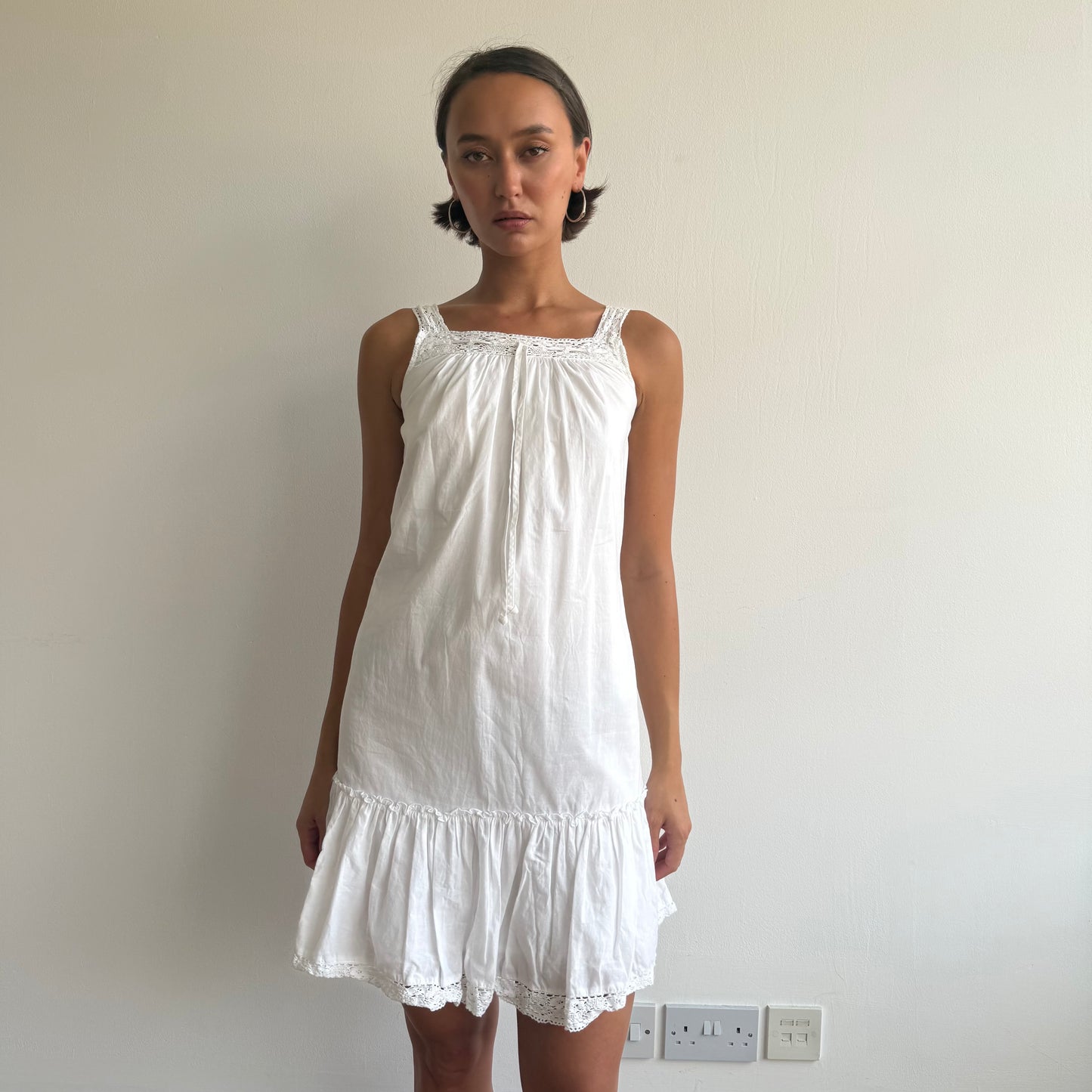 White crochet trim milkmaid dress - Size XS