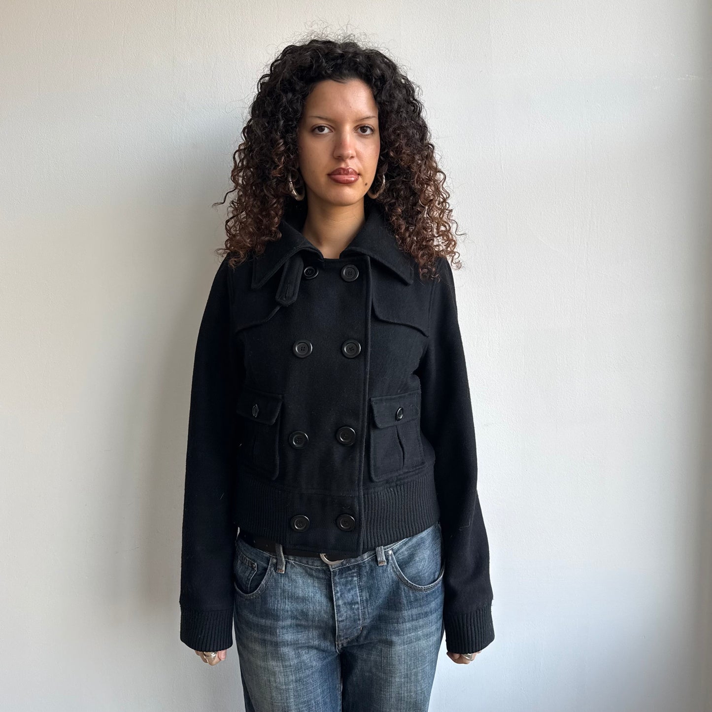 Black double breasted peacoat - Size M