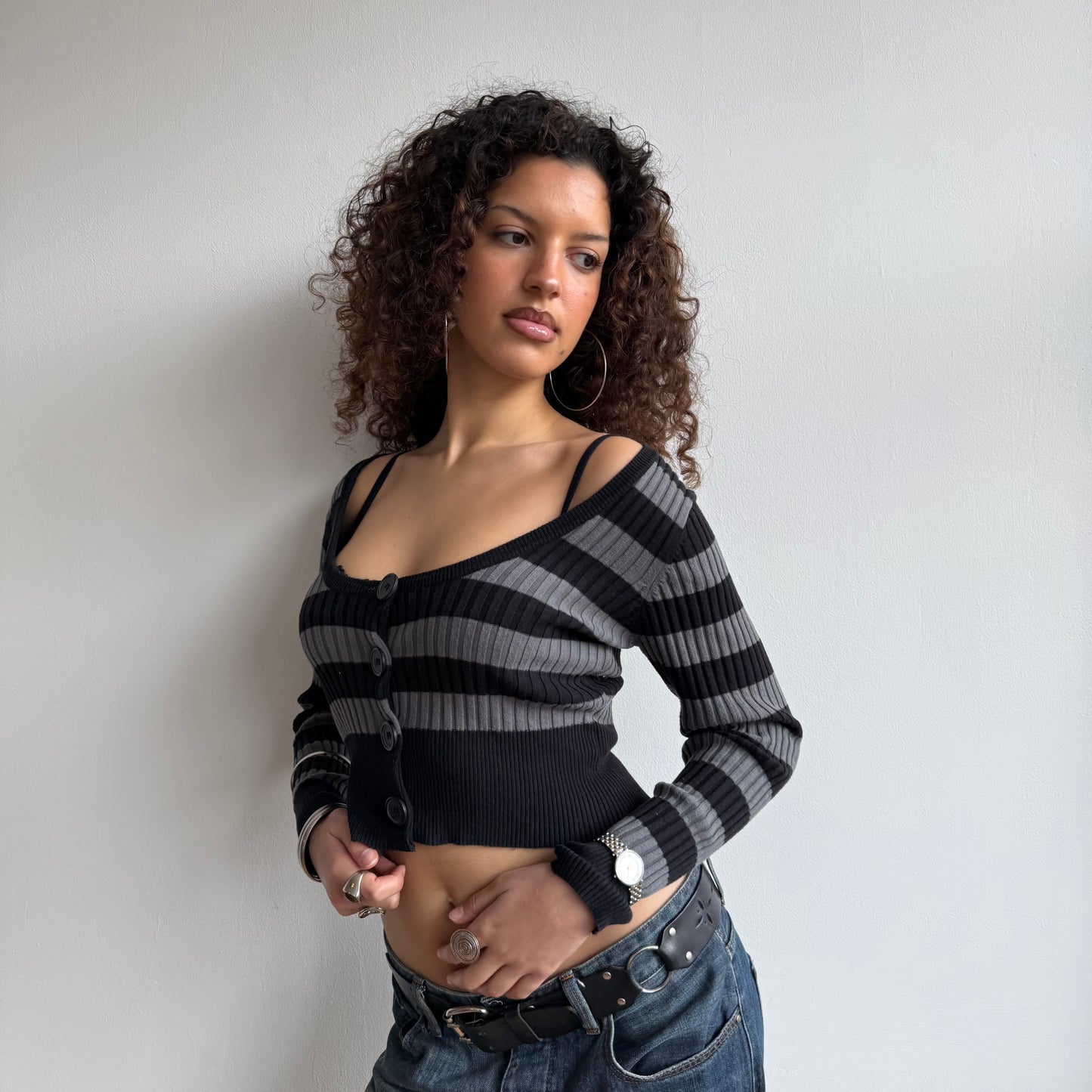 Black + grey crop cardi - Size S