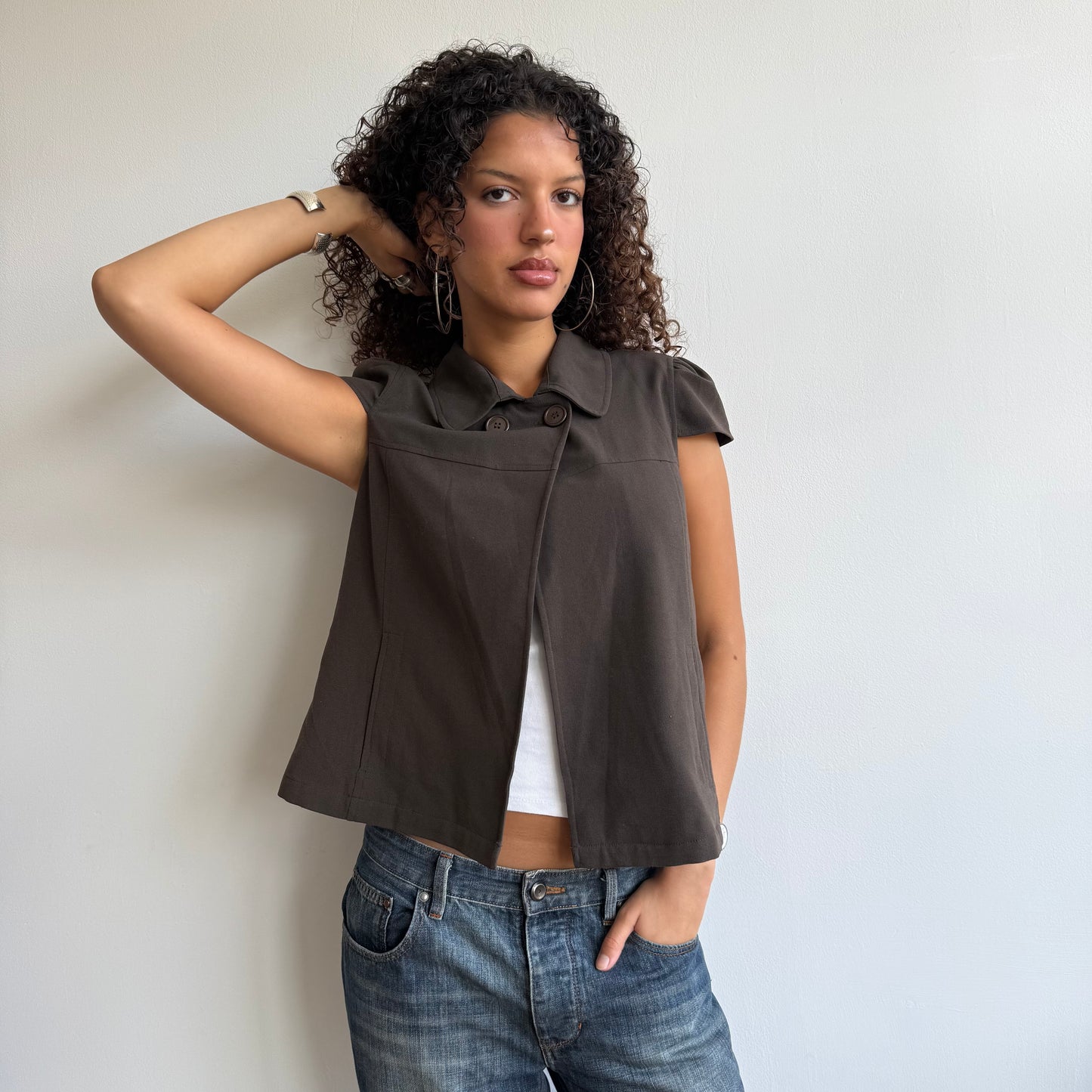 Brown short sleeve peacoat - Size S
