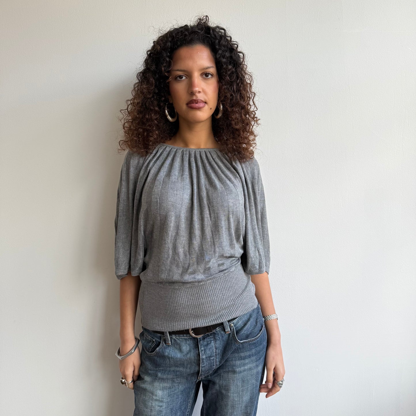 Charcoal grey batwing knit - Size M