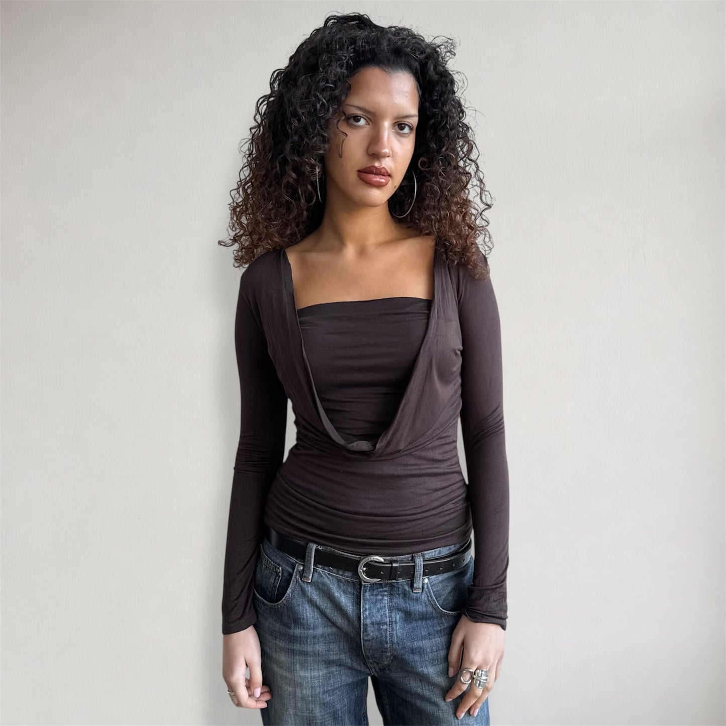 Brown keyhole wrap top - Size S