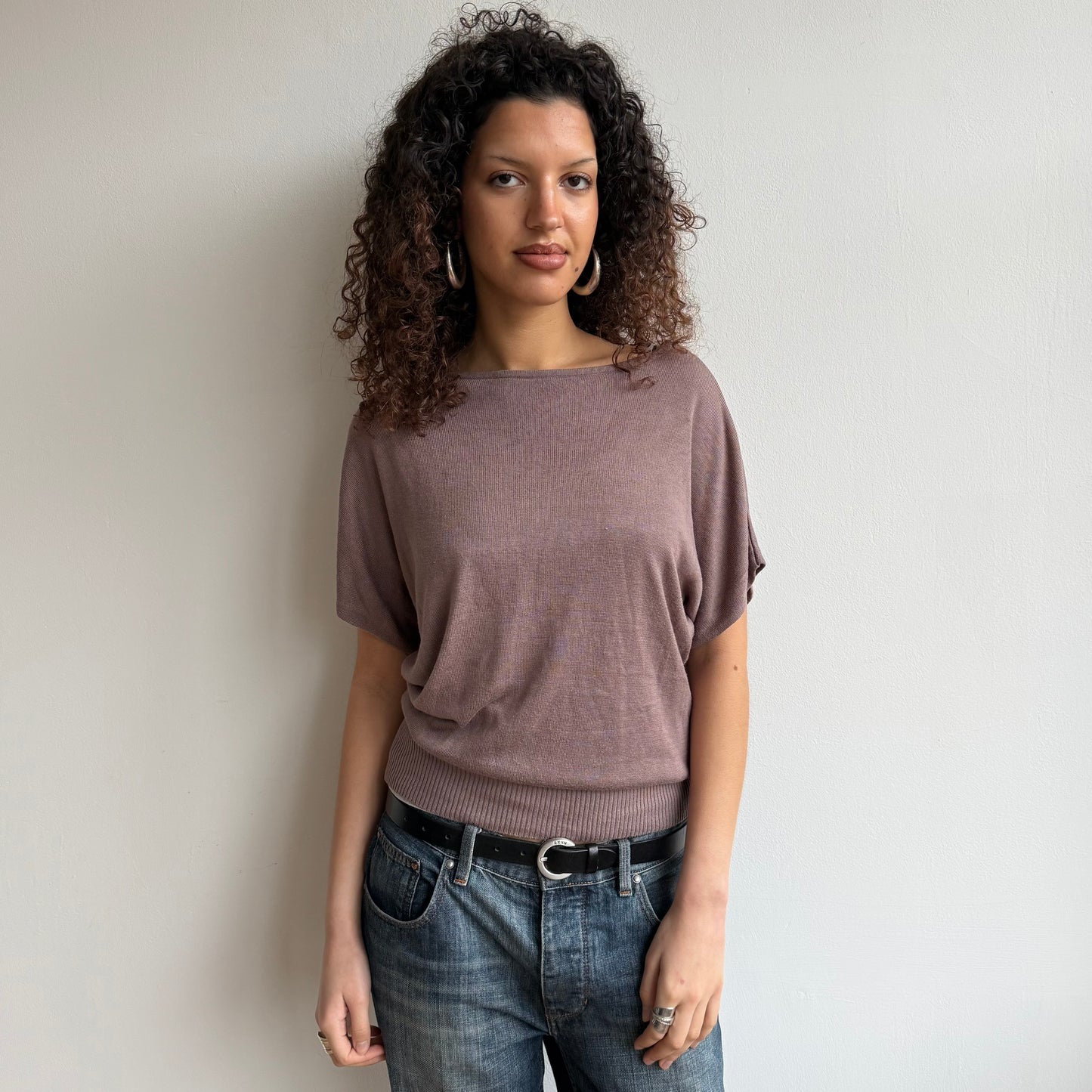 Taupe short sleeve slouchy knit - Size M