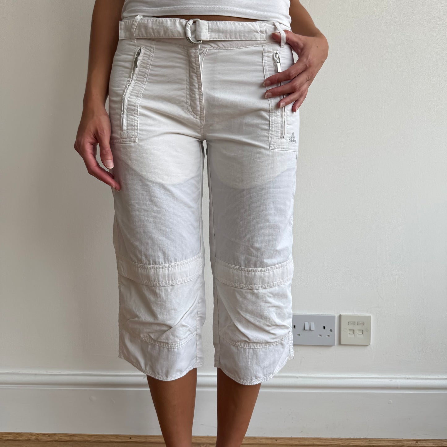White Adidas belt capris - Size S