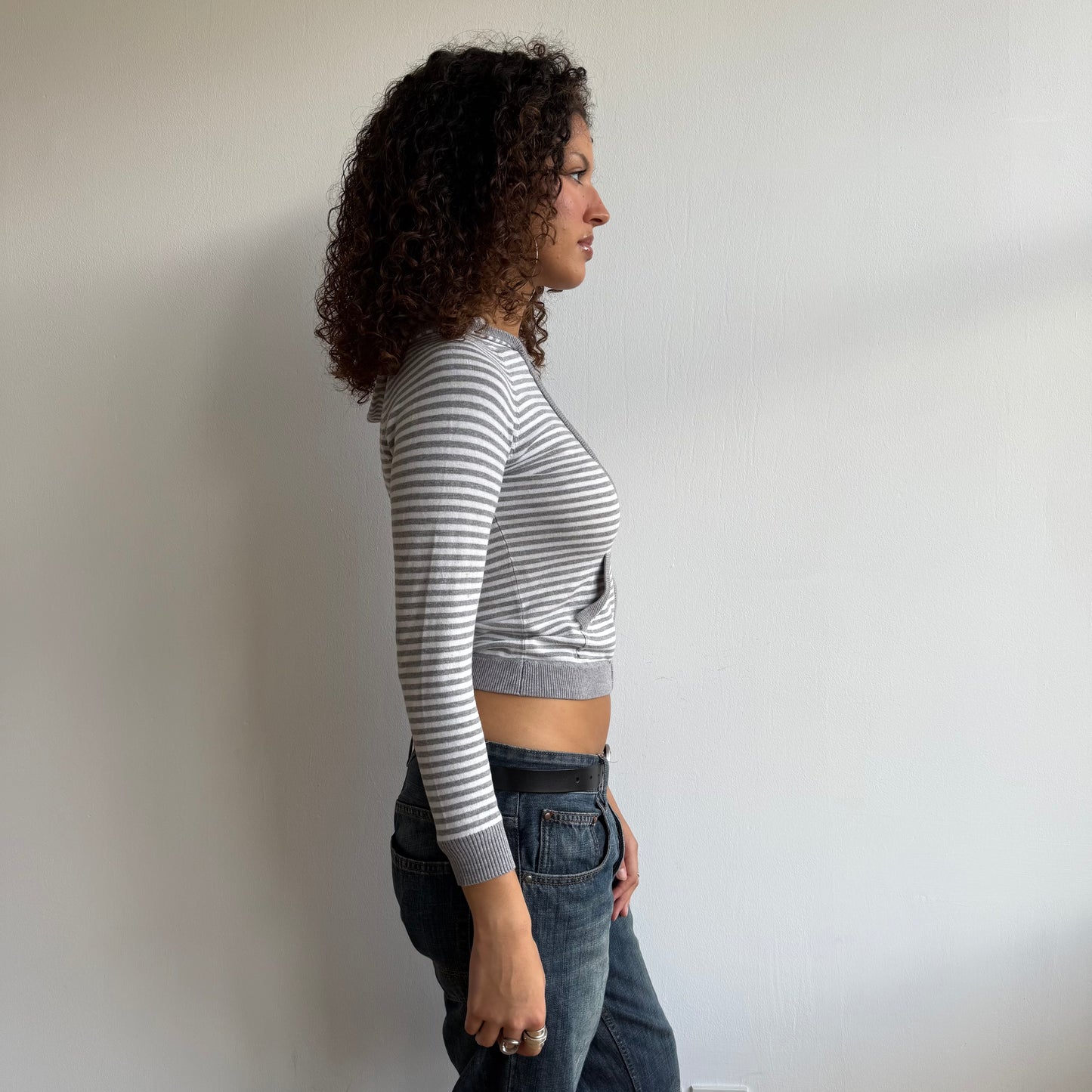 Grey and white striped hoodie - Size XS