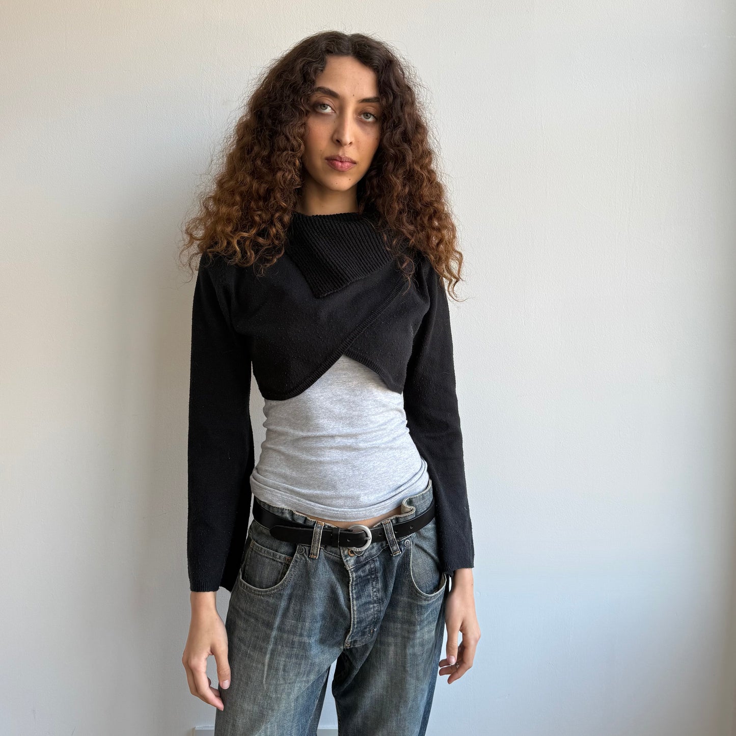 Black cropped button bolero - Size M