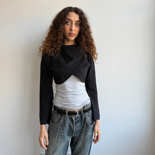 Black cropped button bolero - Size M