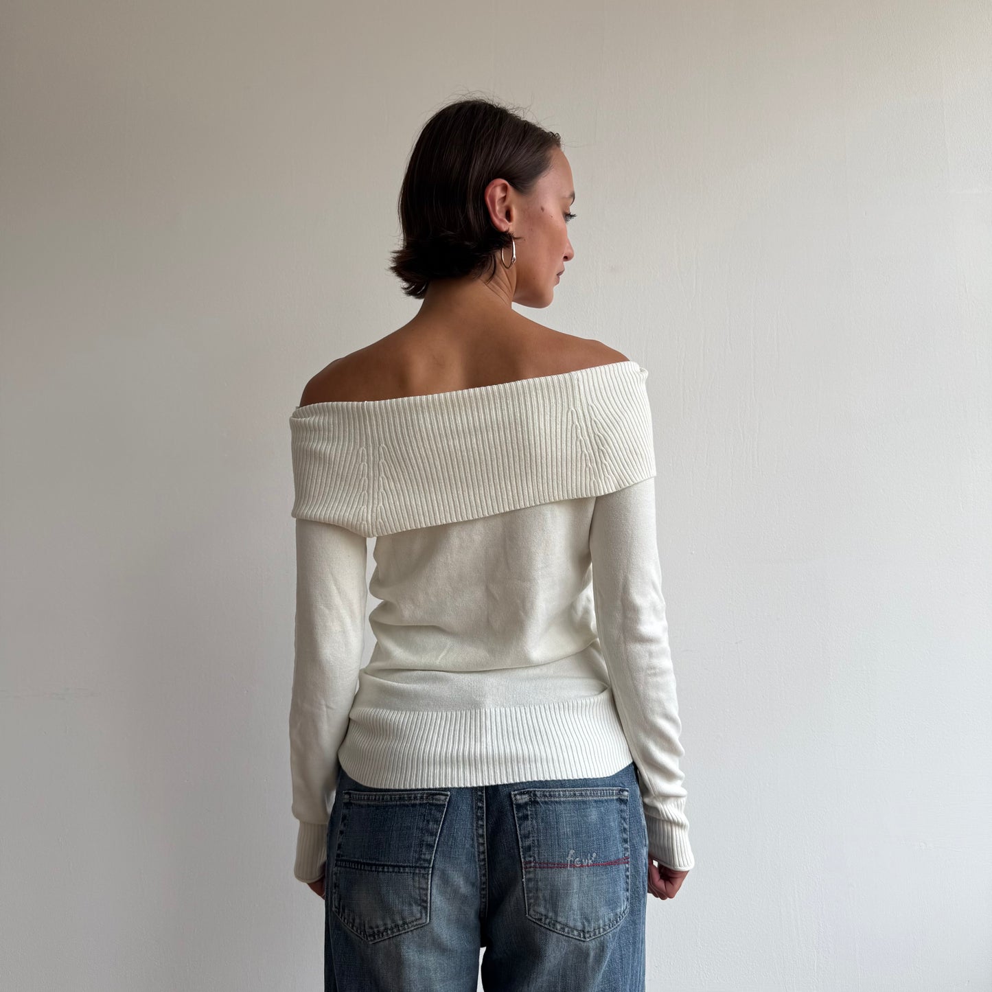 Cream button Bardot knit - Size M