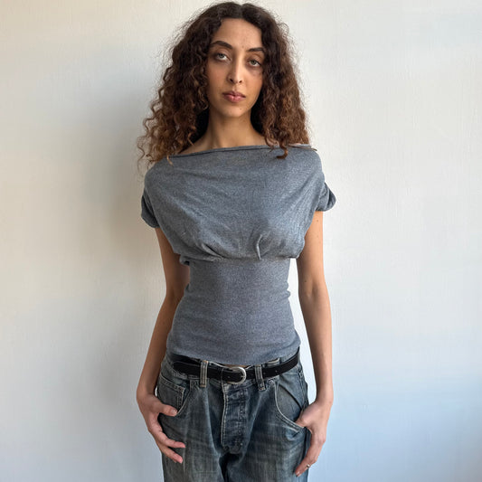 Grey short sleeve slouchy knit - Size S