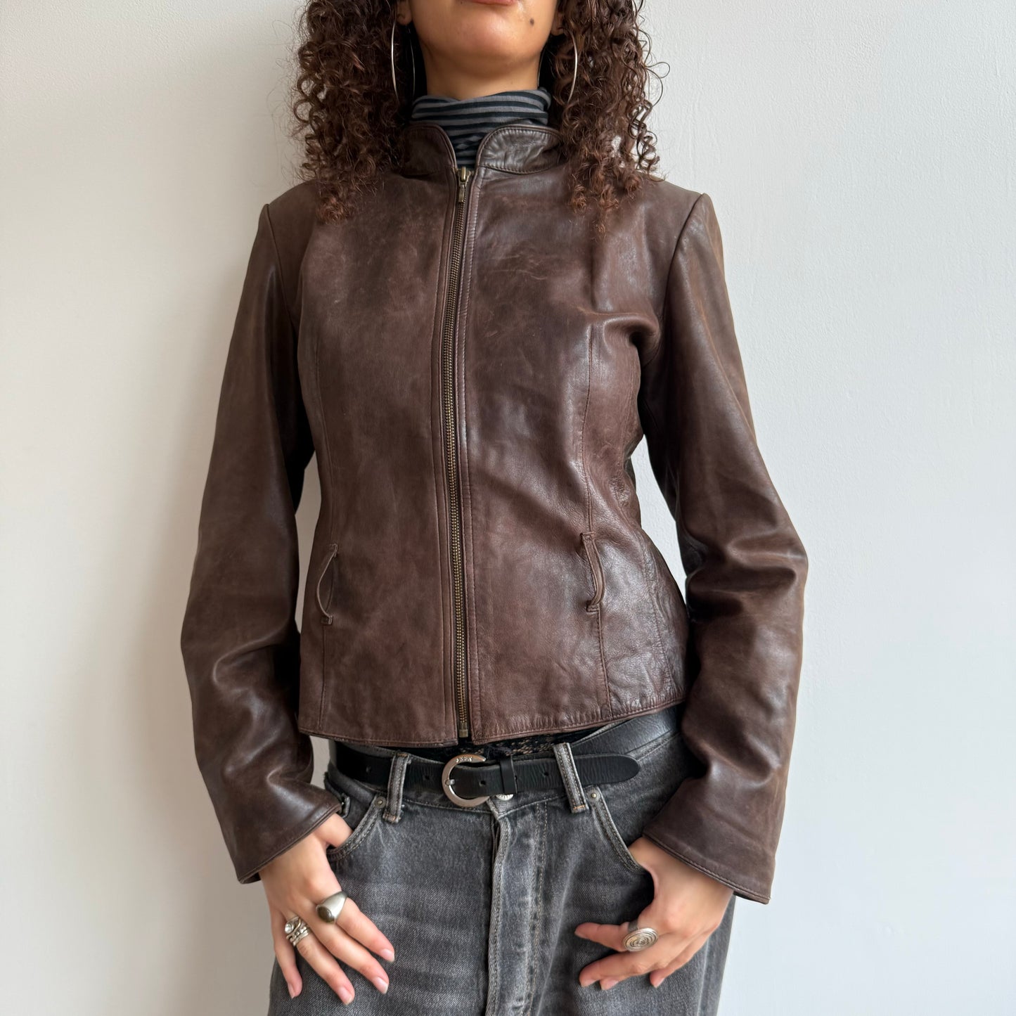 Brown leather jacket - Size S
