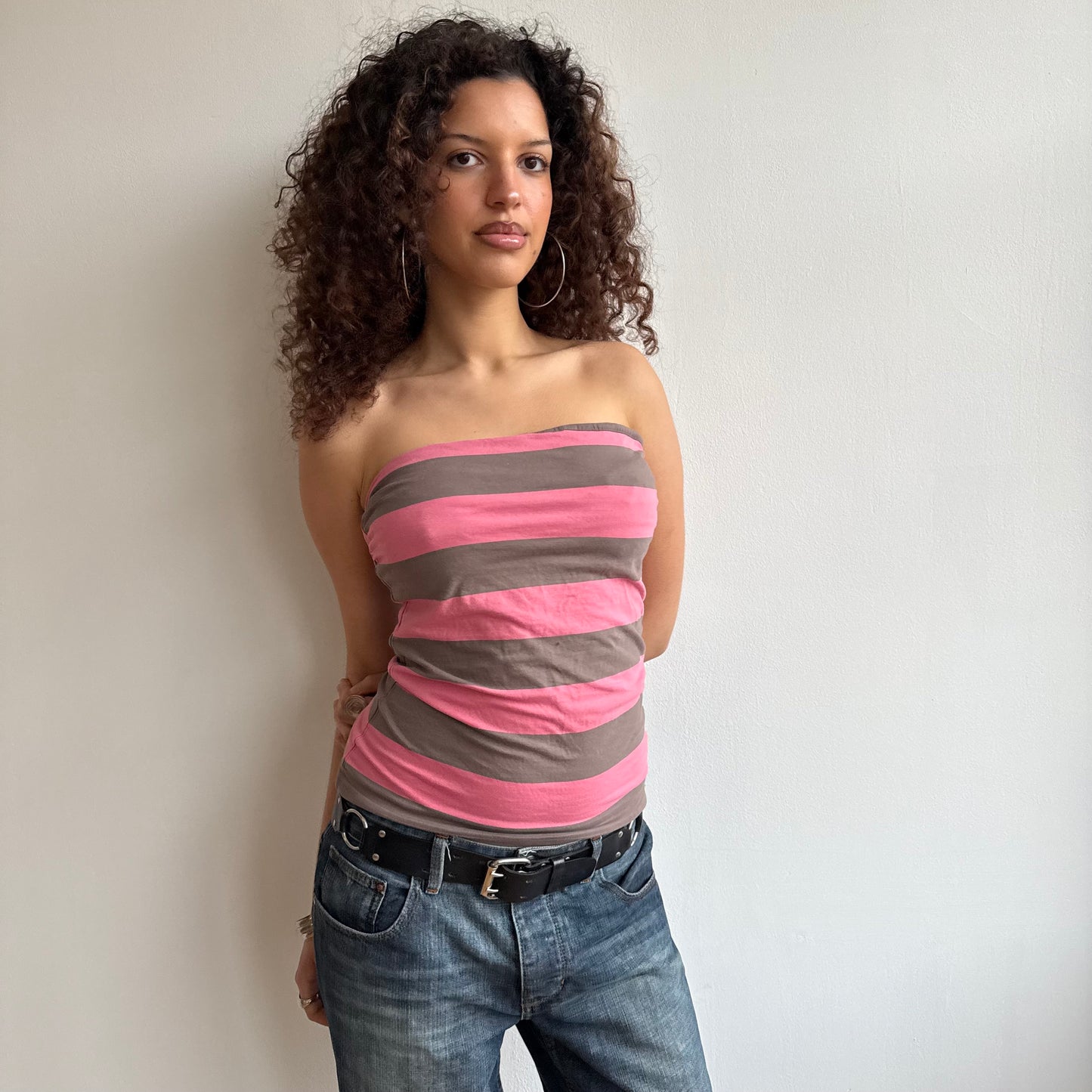 Pink + grey striped bandeau - Size M