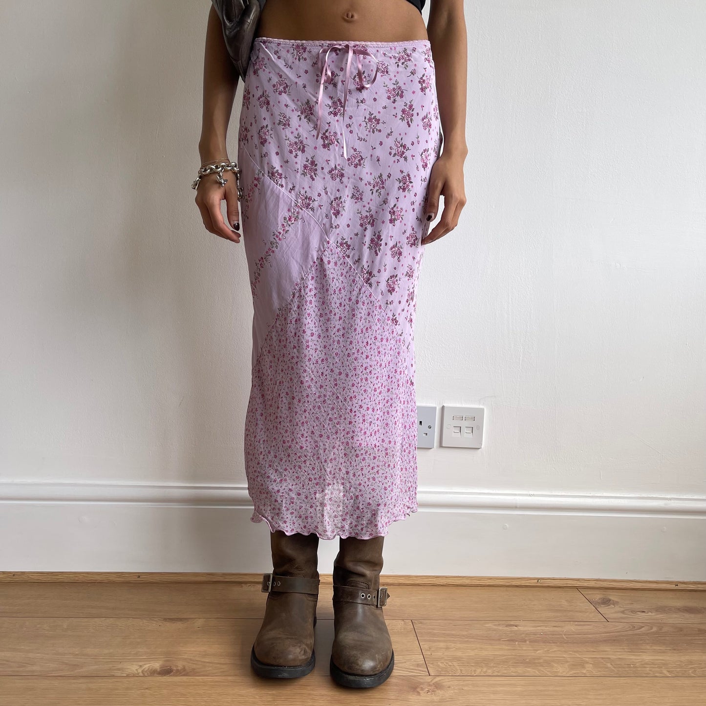 Lilac floral patchwork midi skirt - Size S