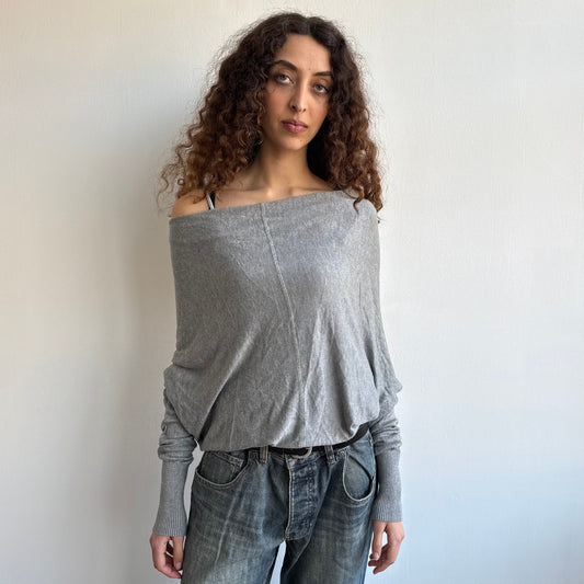 Grey slouchy button batwing jumper - Size M