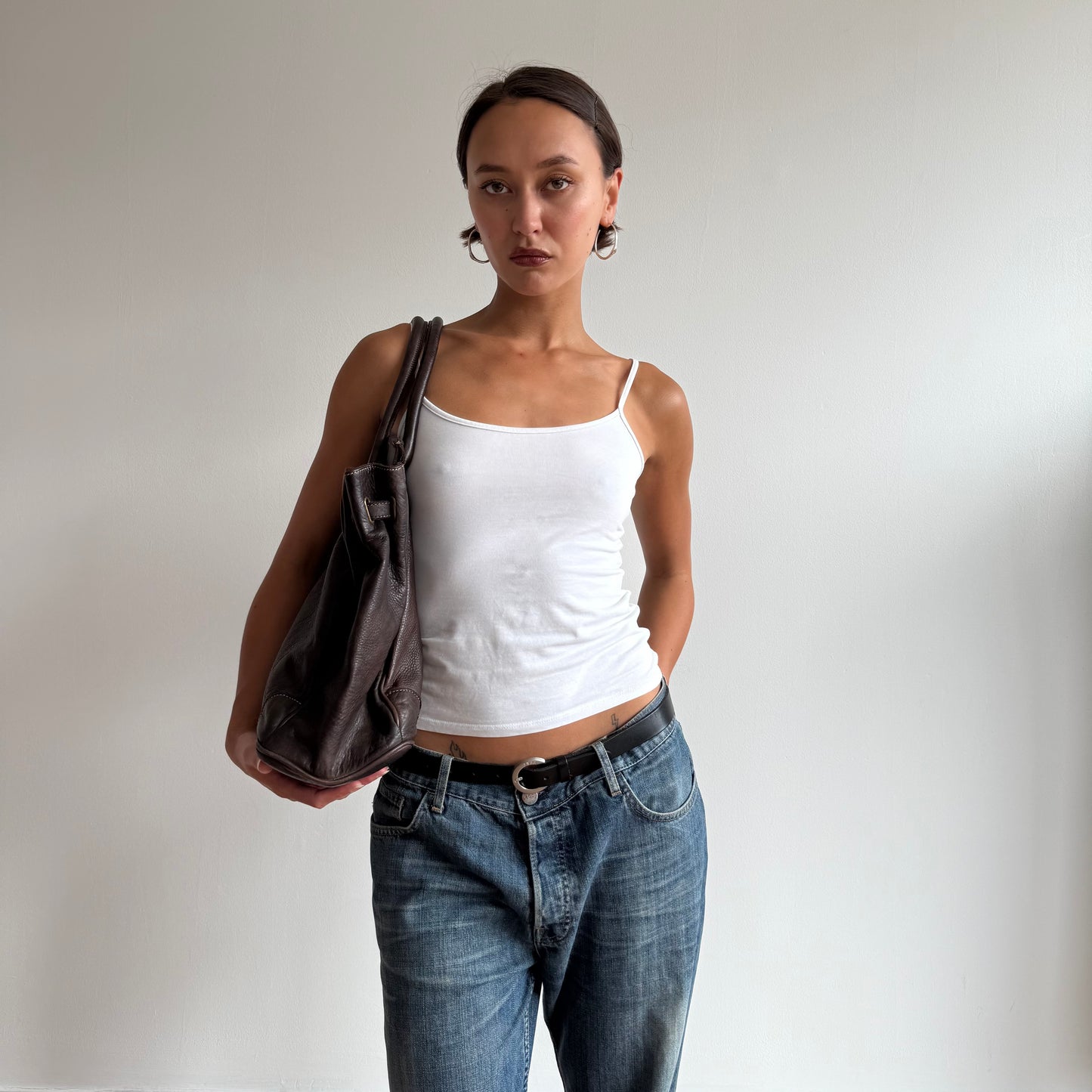 Brown leather ‘firkin’ bag - One Size