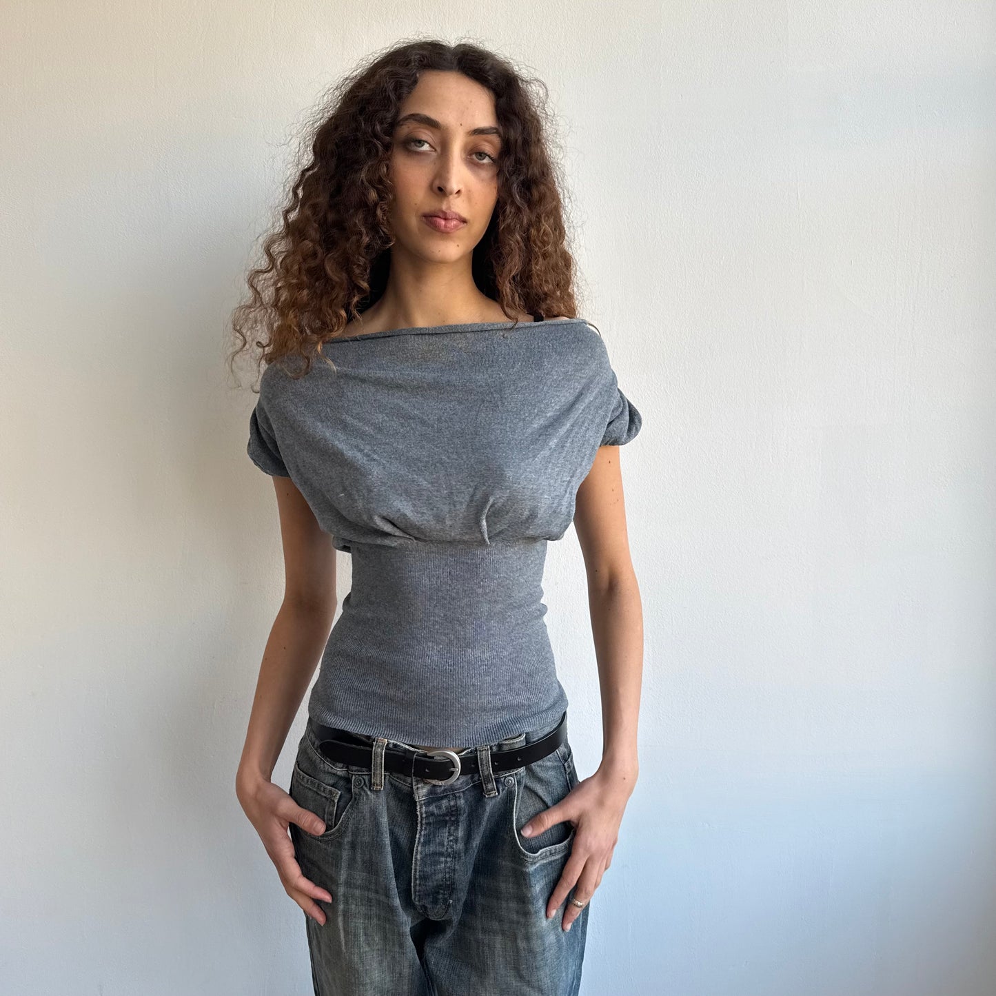 Grey short sleeve slouchy knit - Size S