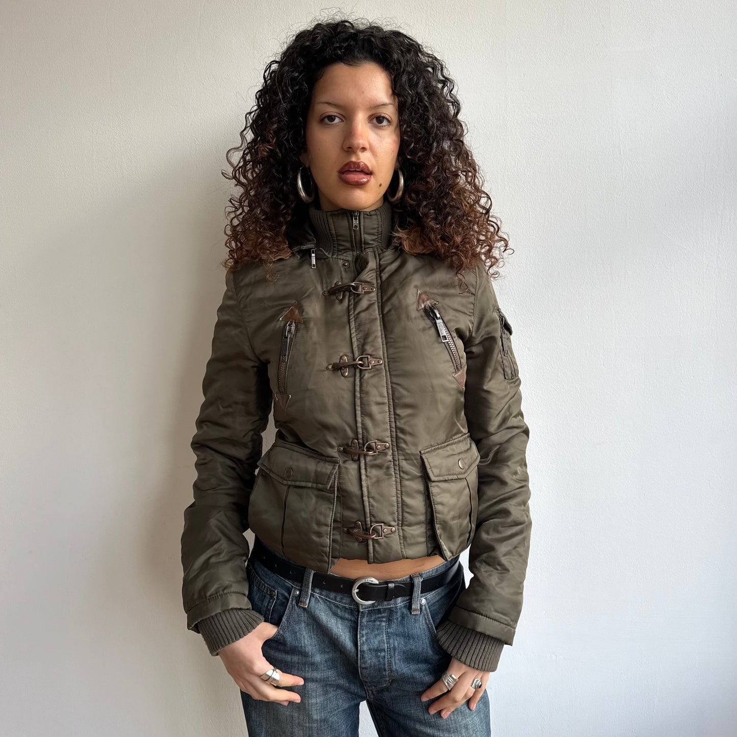 Khaki fireman’s clasp bomber - Size S/M