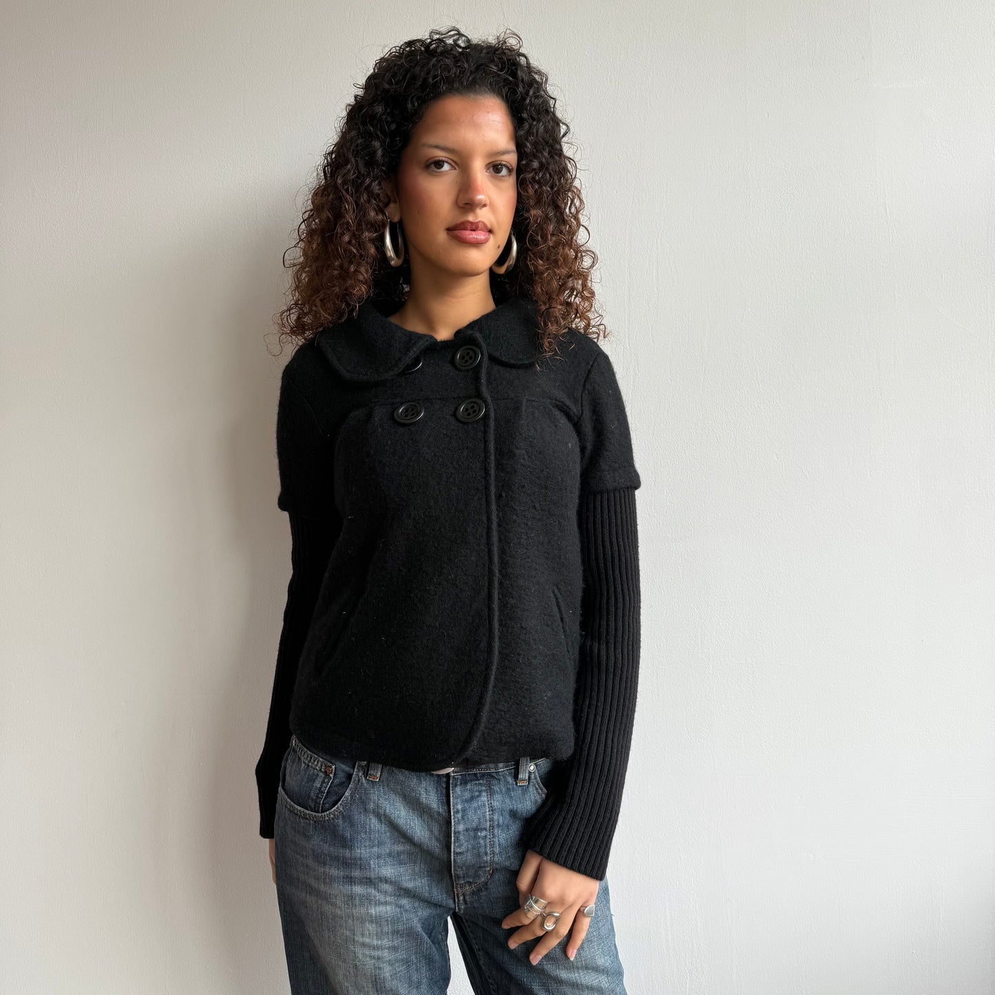 Black knit peacoat - Size S